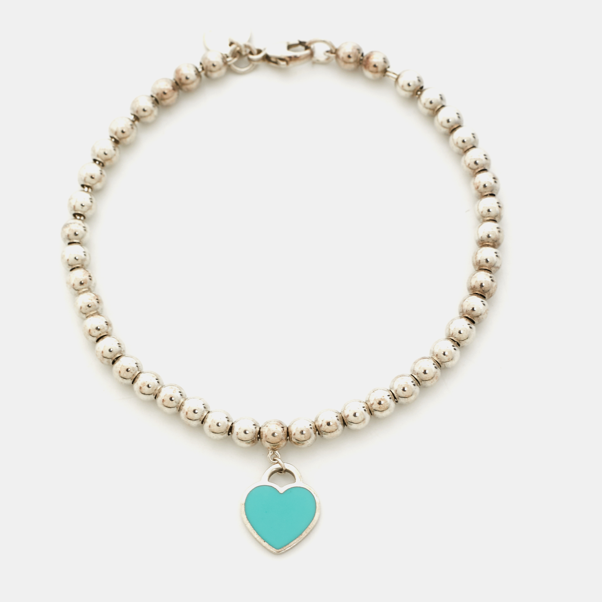 Pre Owned Tiffany & Co. Return To Tiffany Love Heart Tag Blue Enamel Silver Sterling Silver Bracelet