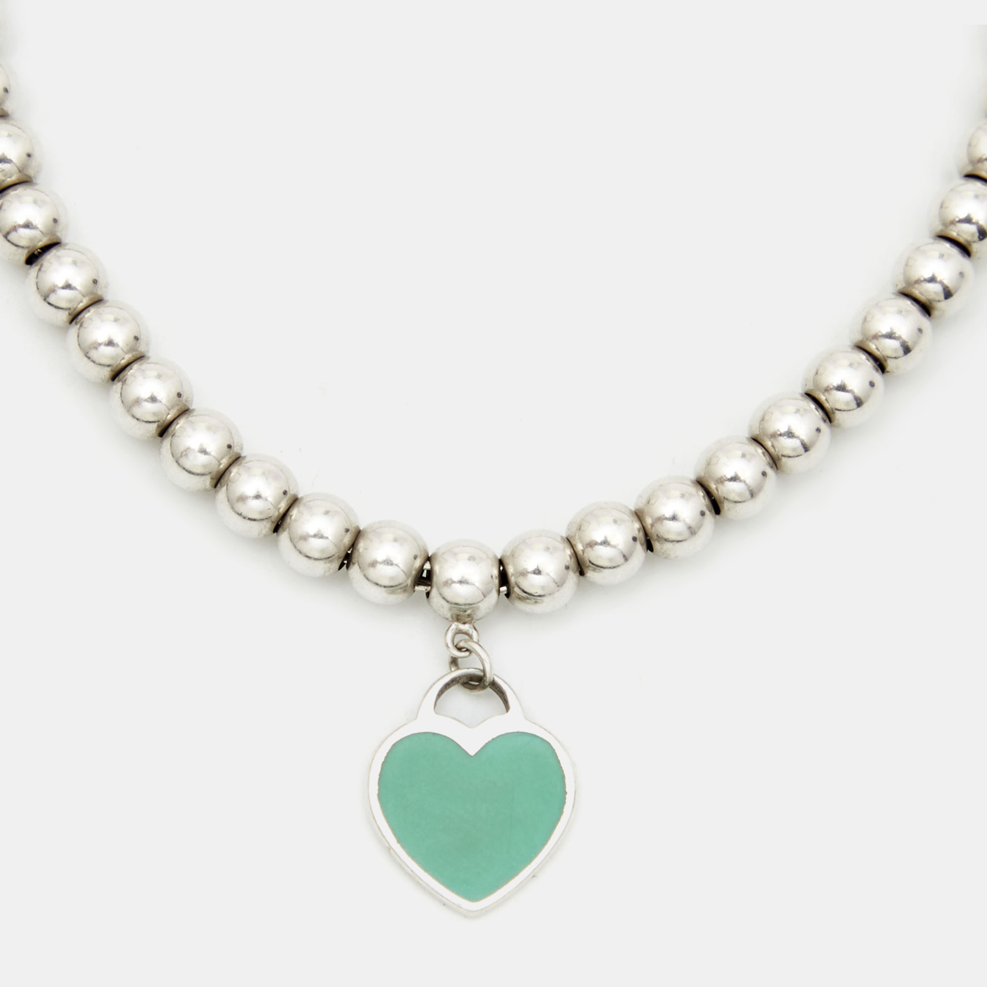 

Tiffany & Co. Return To Tiffany Love Heart Tag Blue Enamel Sterling Silver Beaded Bracelet