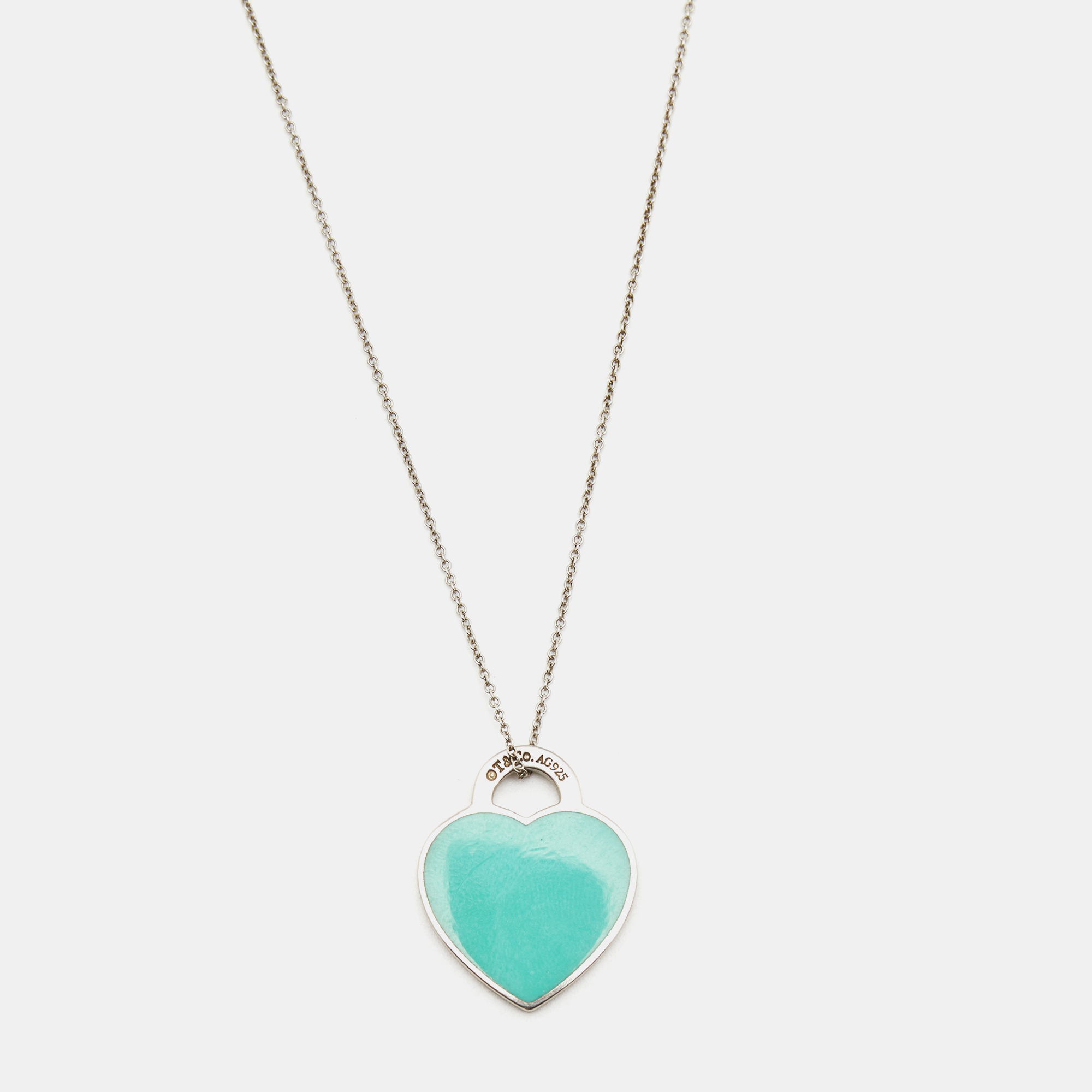

Tiffany & Co. Return To Tiffany Sterling Silver Enamel Heart Tag Pendant Necklace, Blue