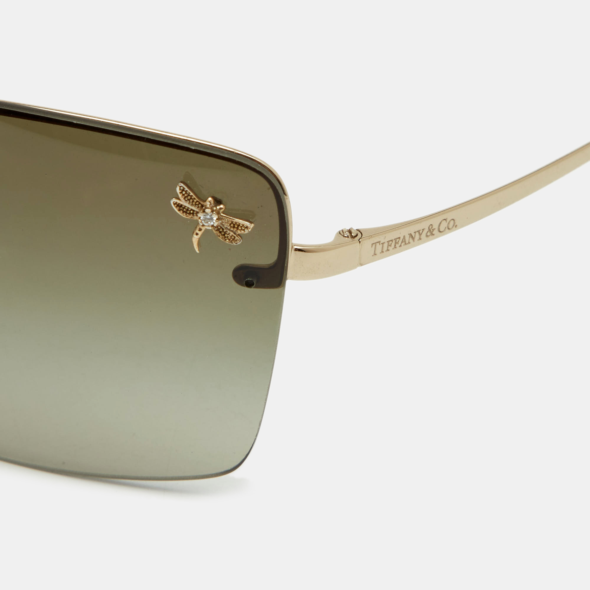 

Tiffany & Co. Green/Gold Tone TF3030-B Dragonfly Embellished Shield Sunglasses