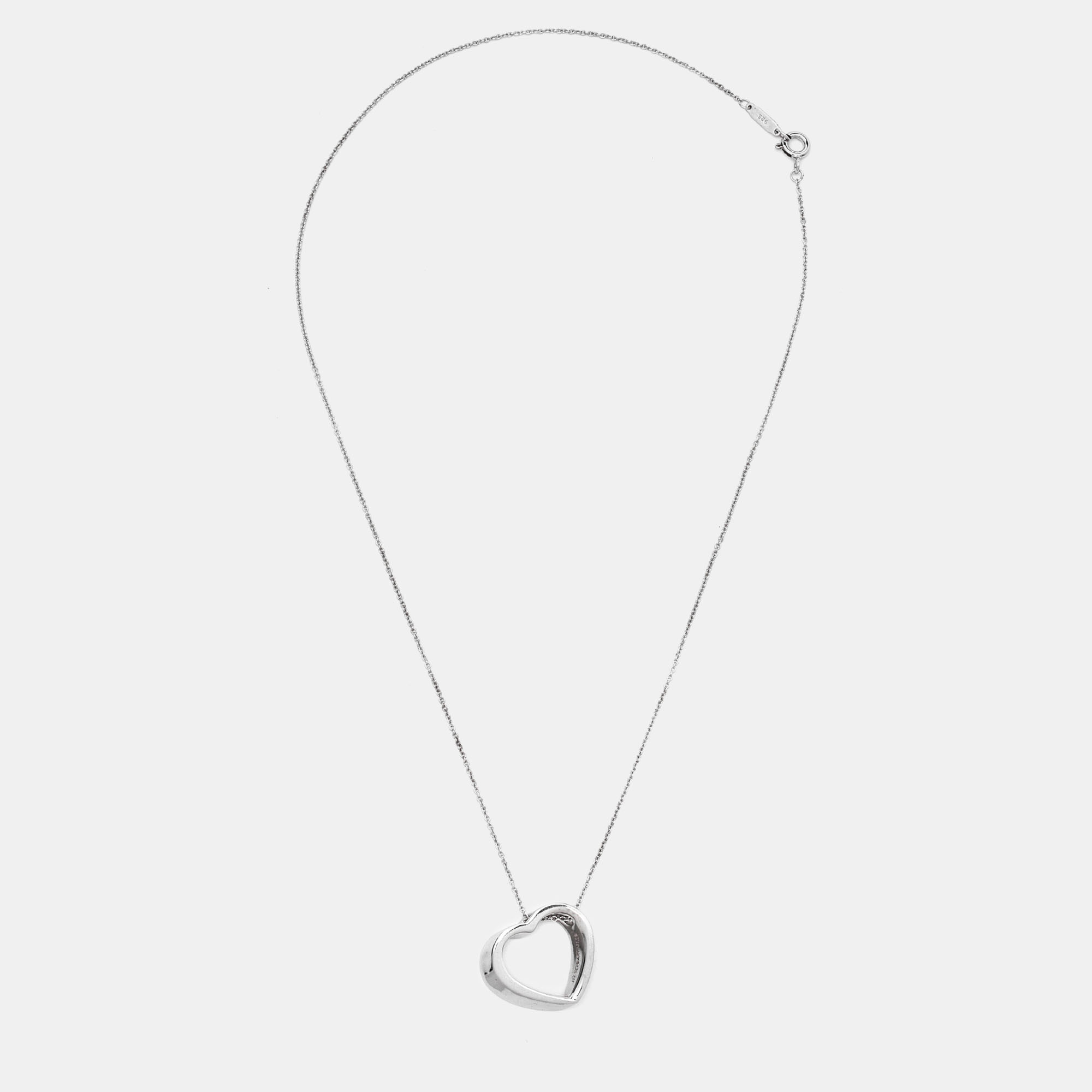 

Tiffany & Co. Slanted Open Heart Silver Pendant Necklace