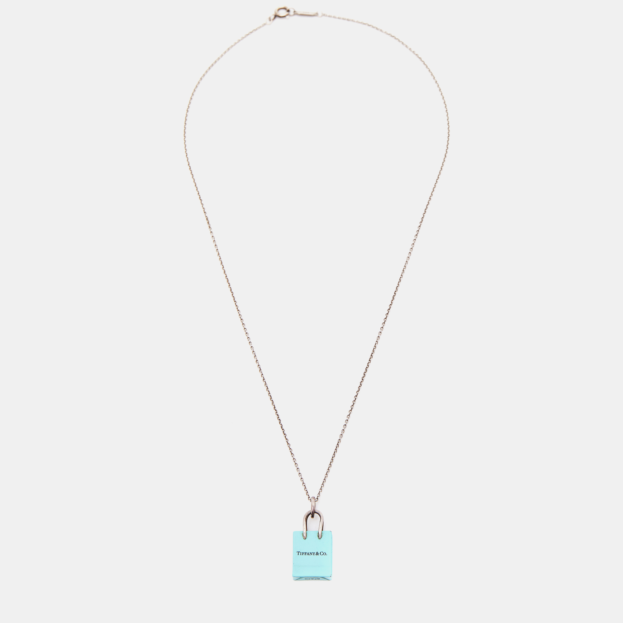 

Tiffany & Co. Shopping Bag Charm Enamel Sterling Silver Necklace