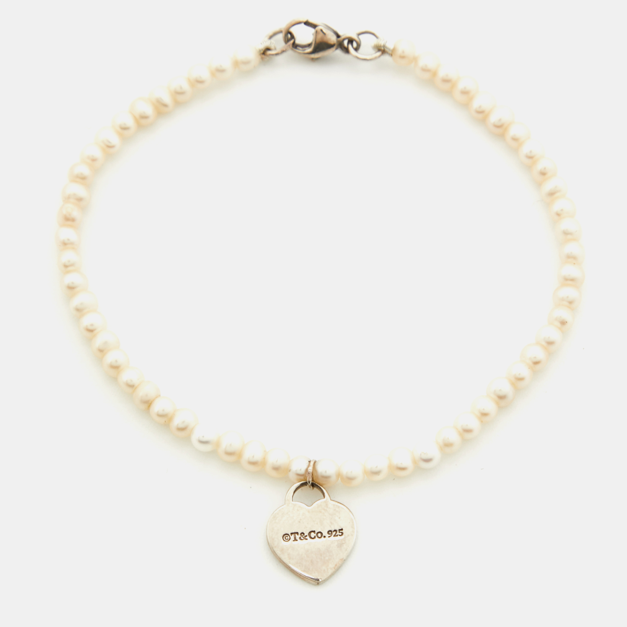

Tiffany & Co. Return To Tiffany Cultured Pearl Sterling Silver Heart Tag Bracelet