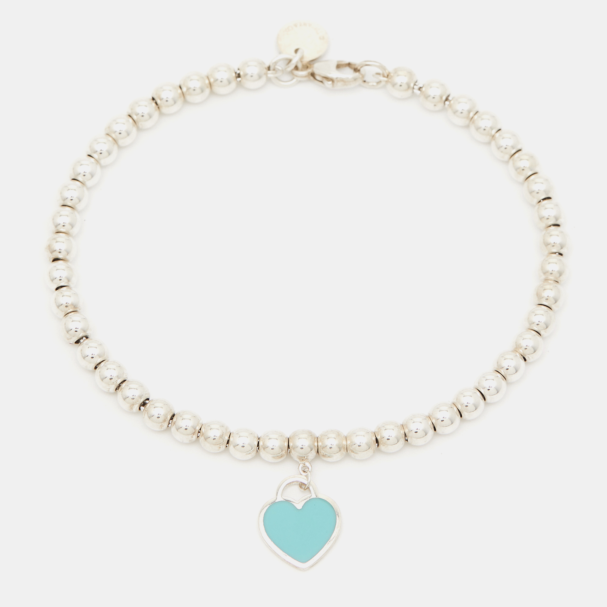 

Tiffany & Co. Return To Tiffany Blue Enamel Heart Tag Silver Bead Bracelet