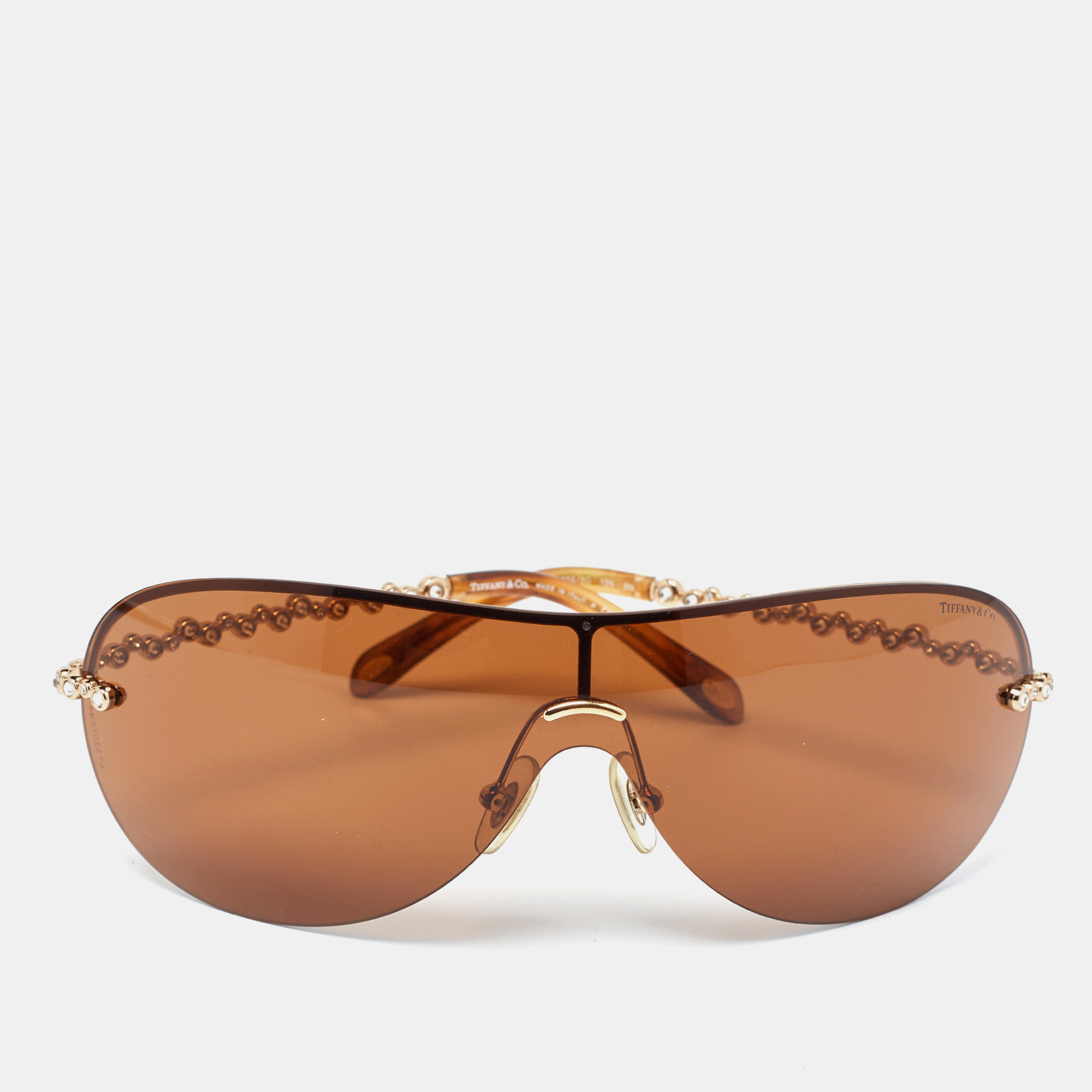 

Tiffany & Co. Gold Tone/Brown Crystal TF3008-B Shield Sunglasses