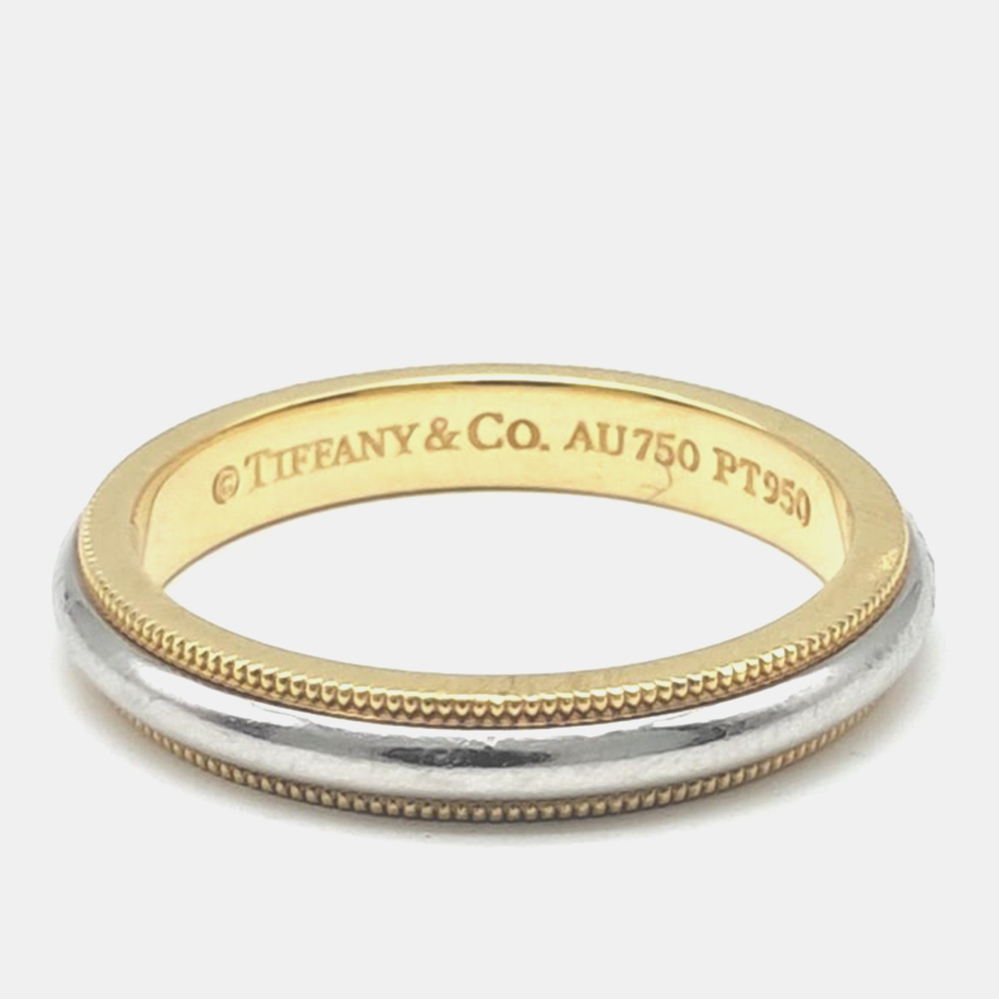 

Tiffany & Co. 18K Yellow Gold and Platinum Milgrain Band Ring EU 59