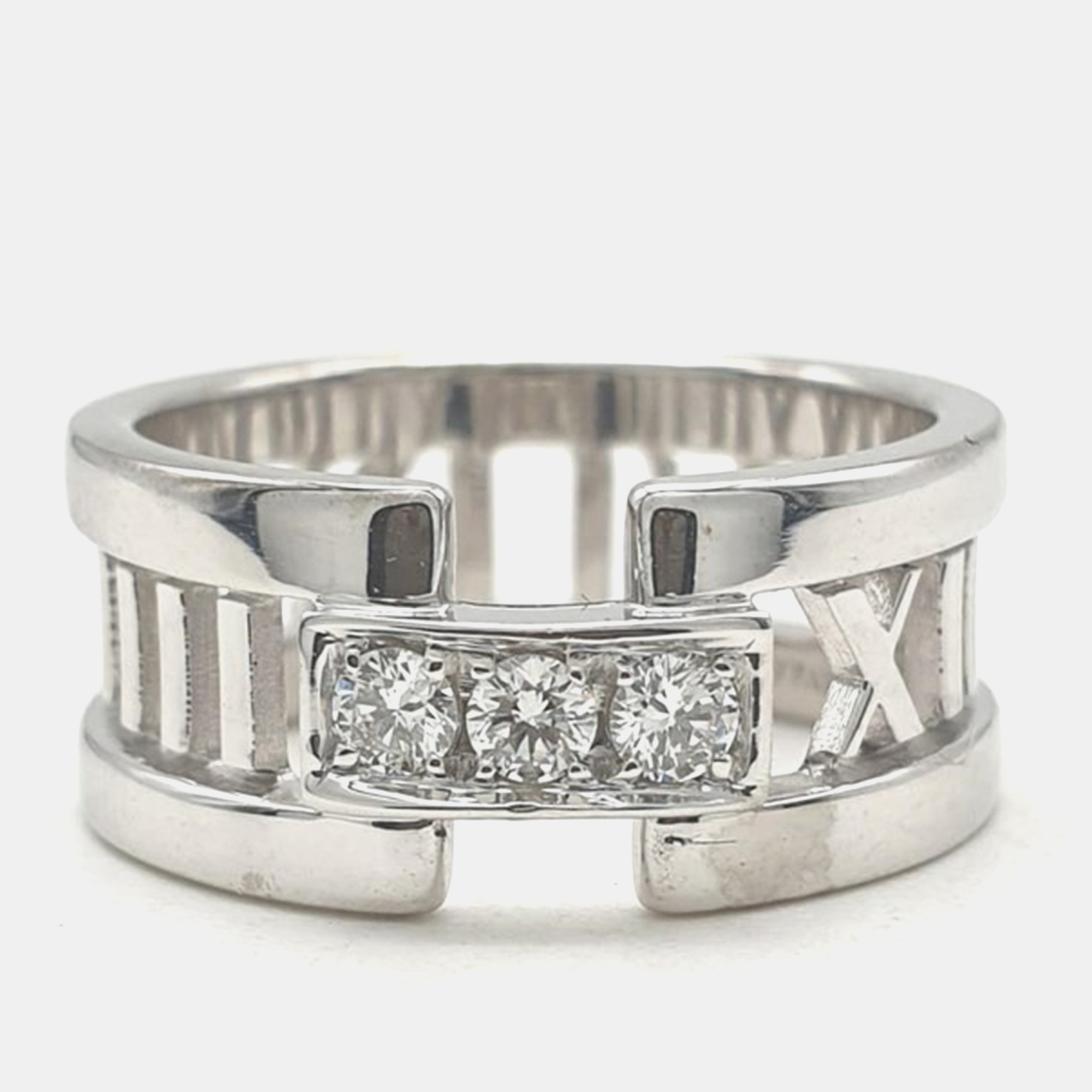

Tiffany & Co. Atlas Diamonds 18k White Gold Open Band Ring EU 52