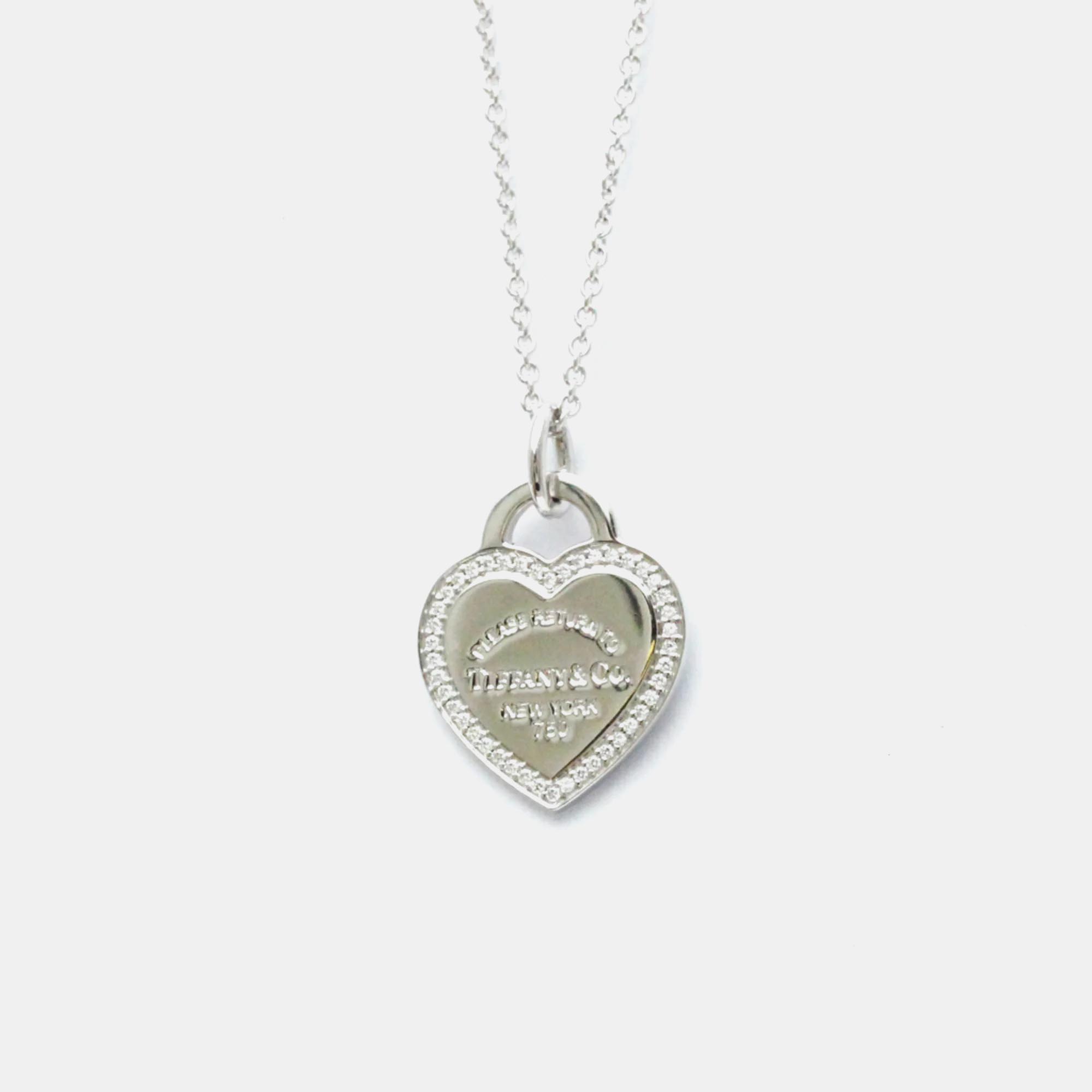 

Tiffany & Co. 18K White Gold and Diamond Return To Tiffany Love Heart Tag Pendant Necklace