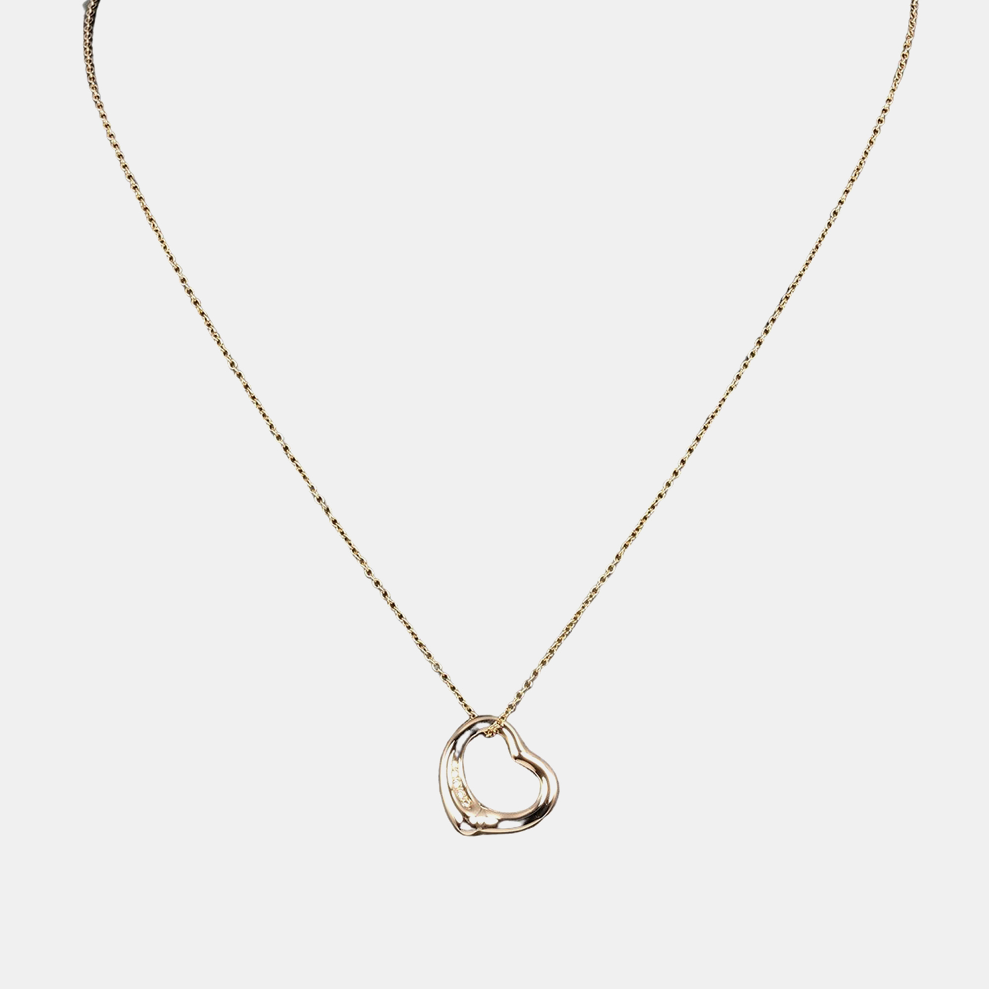 Pre-owned Tiffany & Co 18k Rose Gold And Diamond Elsa Peretti Open Heart Pendant Necklace