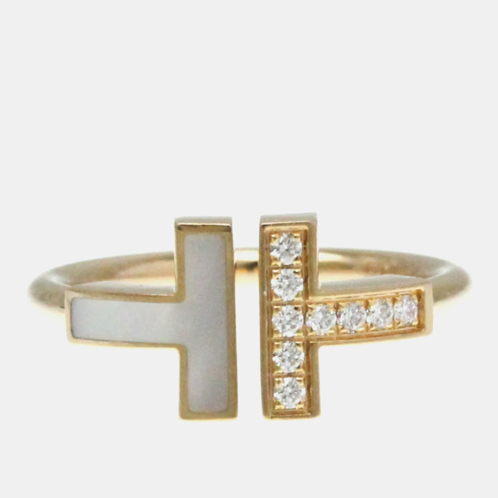 

Tiffany & Co. 18K Rose Gold, Diamond and Shell T Wire Band Ring EU 49