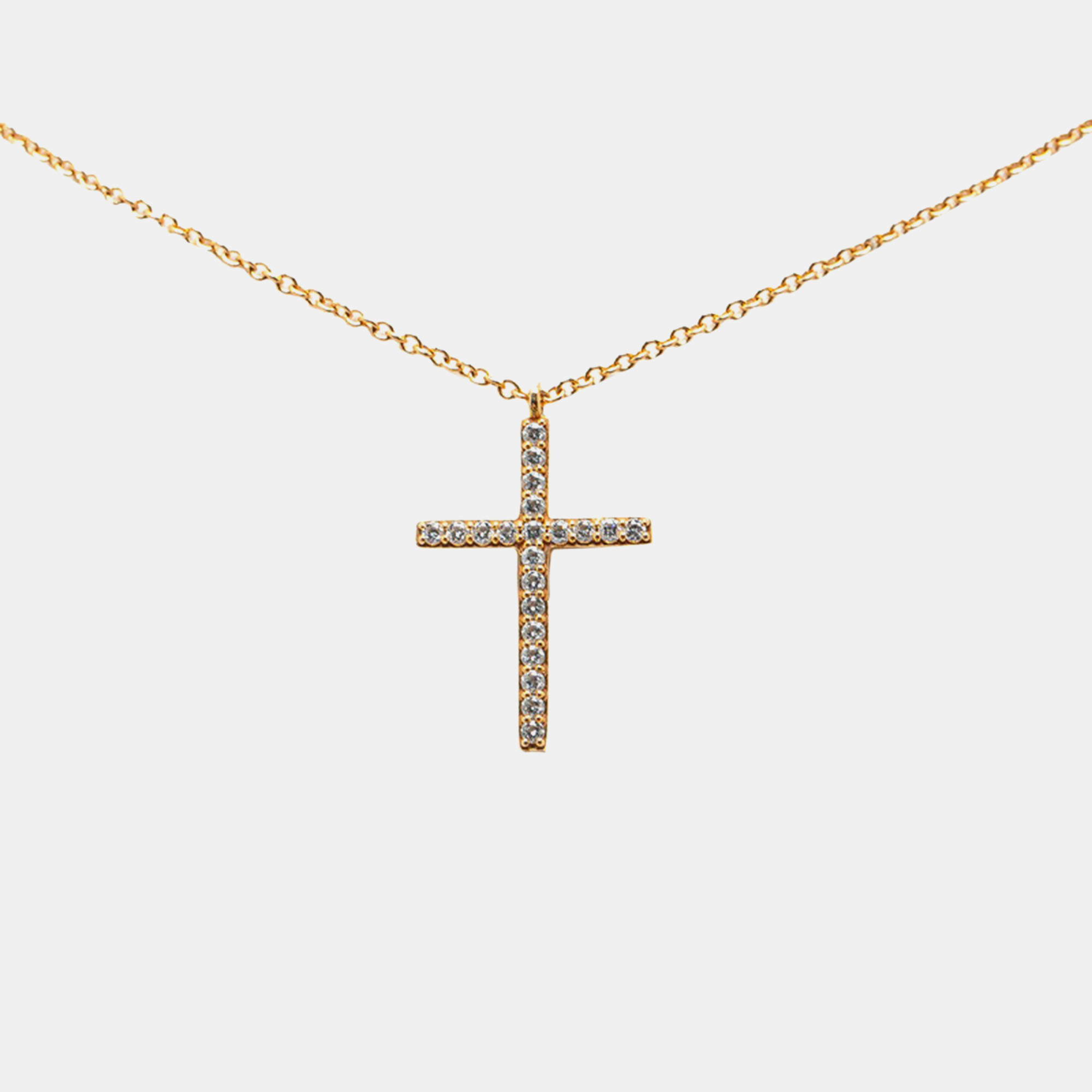 

Tiffany & Co. 18K Yellow Gold Diamond Medium Metro Cross Pendant Necklace