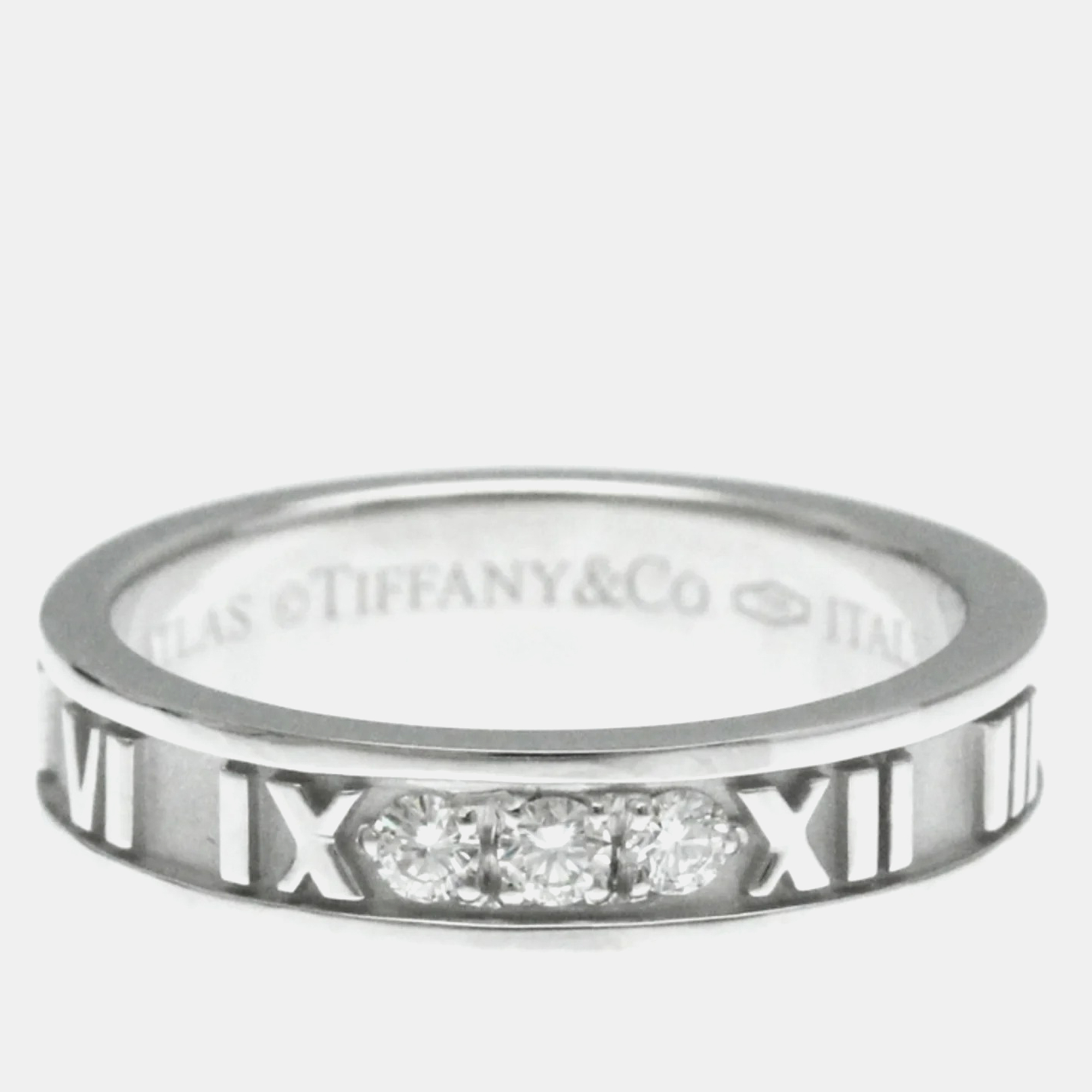 

Tiffany & Co. 18K White Gold and Diamond Atlas Band Ring EU 51