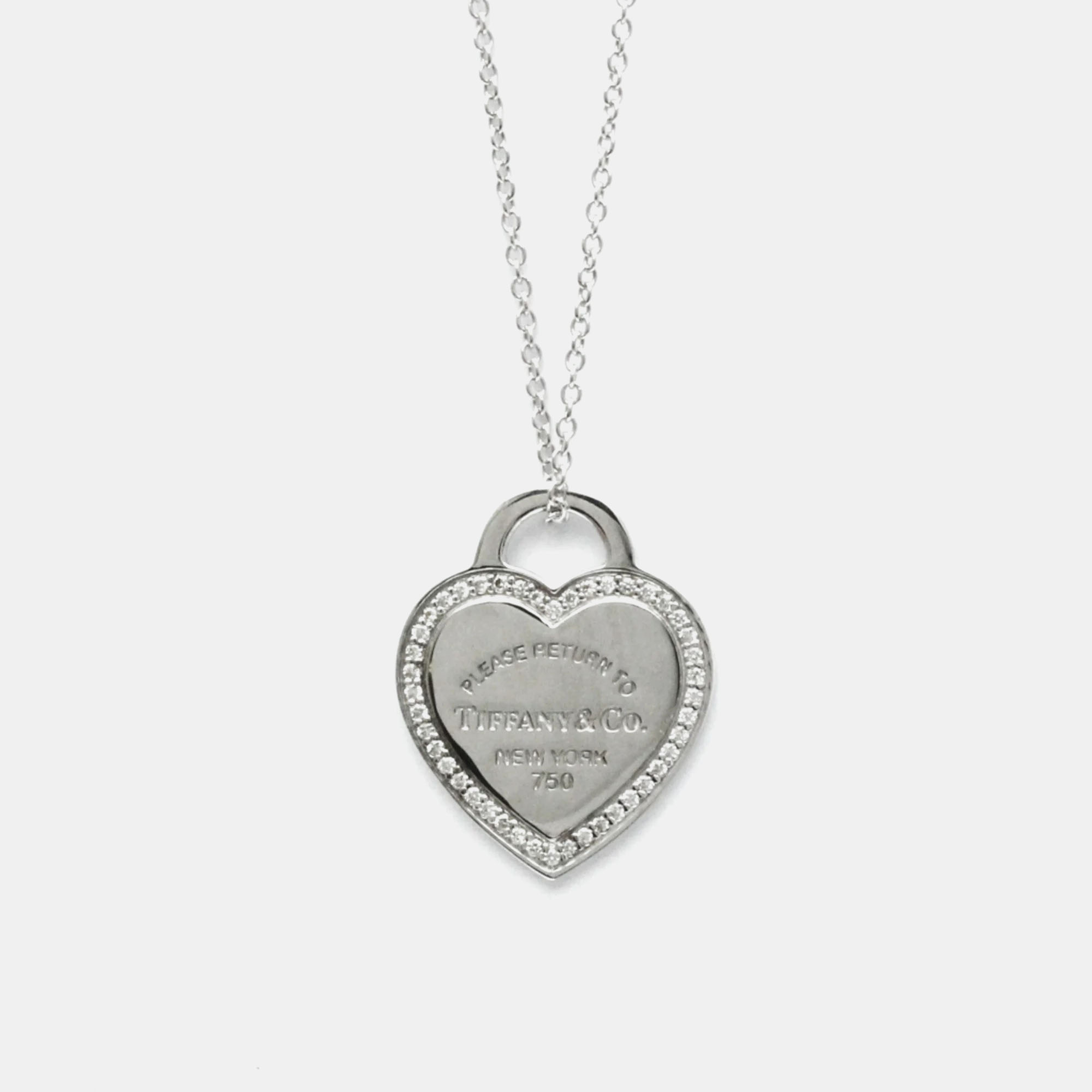 

Tiffany & Co. 18K White Gold and Diamond Return To Tiffany Love Heart Tag Pendant Necklace