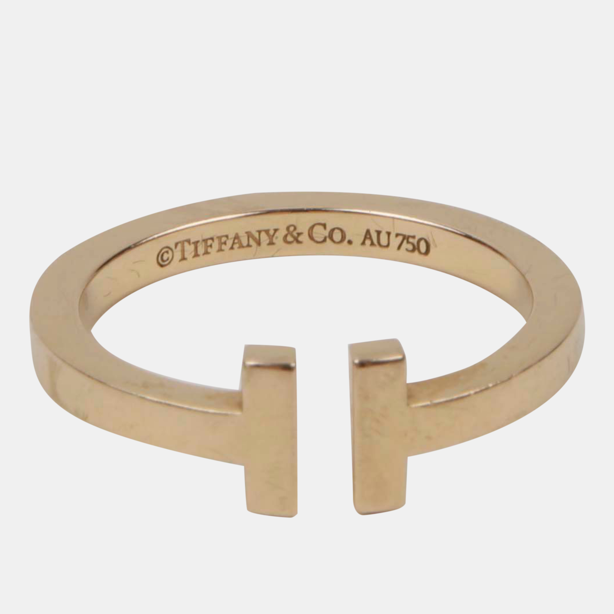 Pre-owned Tiffany & Co 18k Rose Gold T Square Band Ring Eu 65