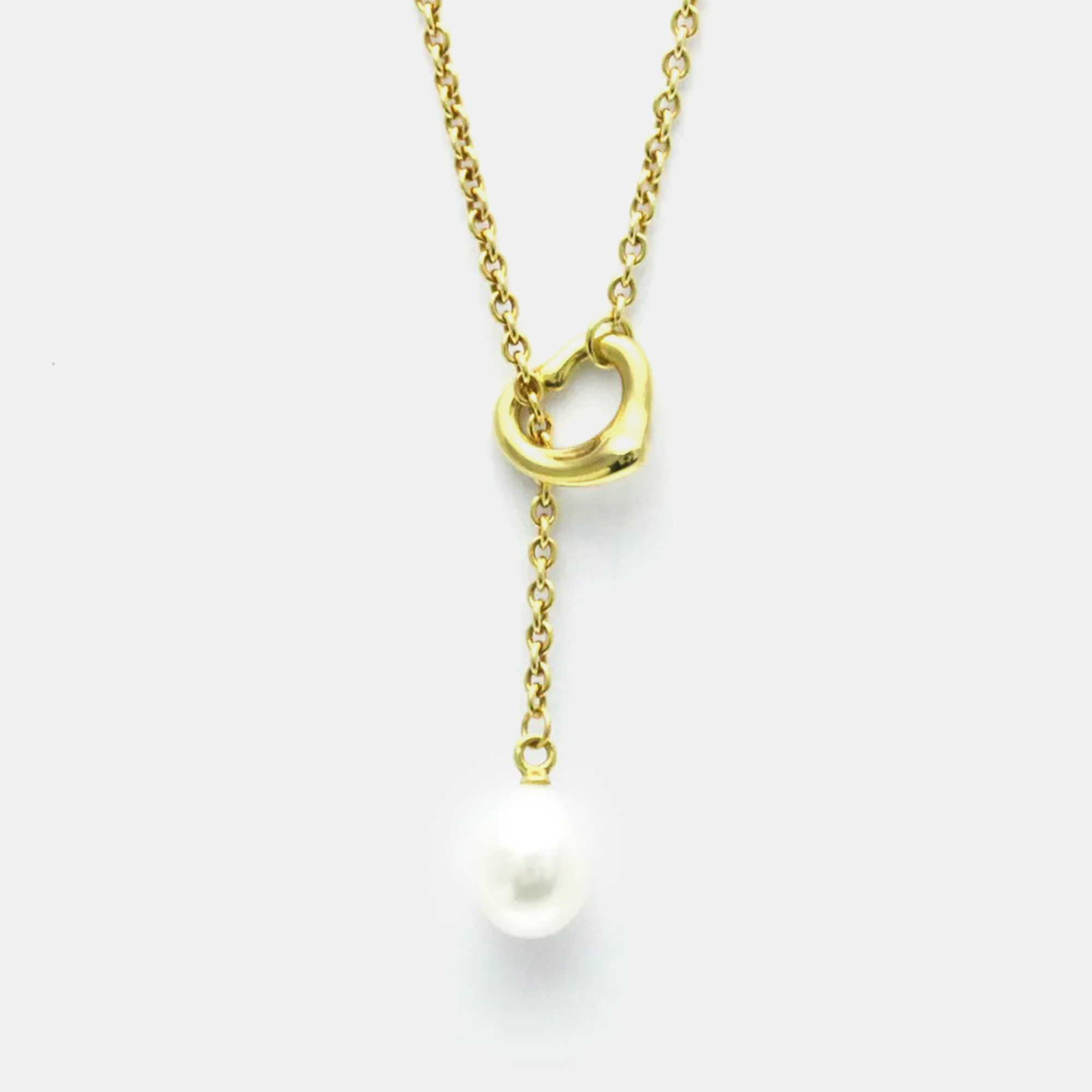 

Tiffany & Co. 18K Yellow Gold Pearl Open Heart Pearl Lariat Necklace