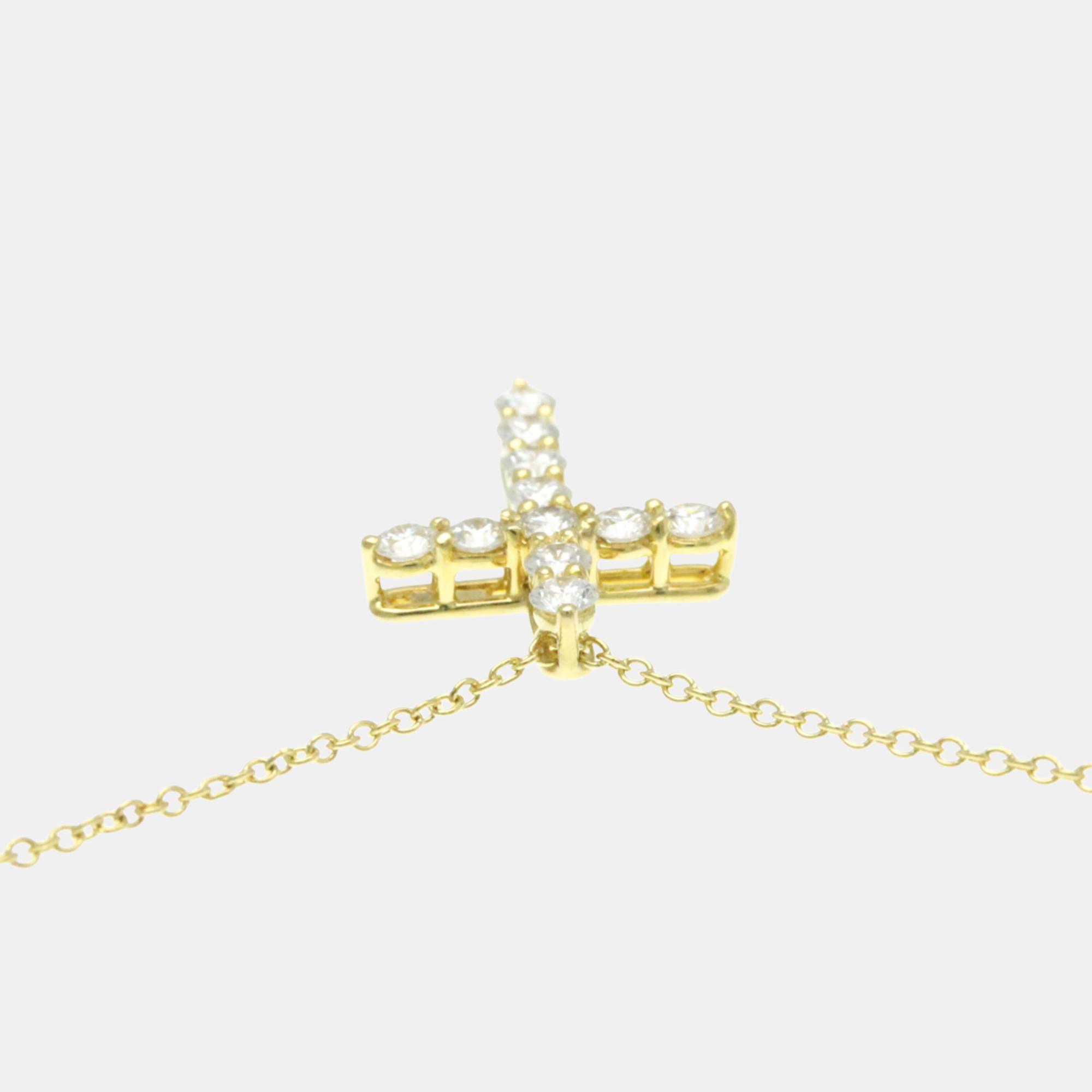 Tiffany & Co. 18K Yellow Gold Diamond Cross Pendant Necklace 