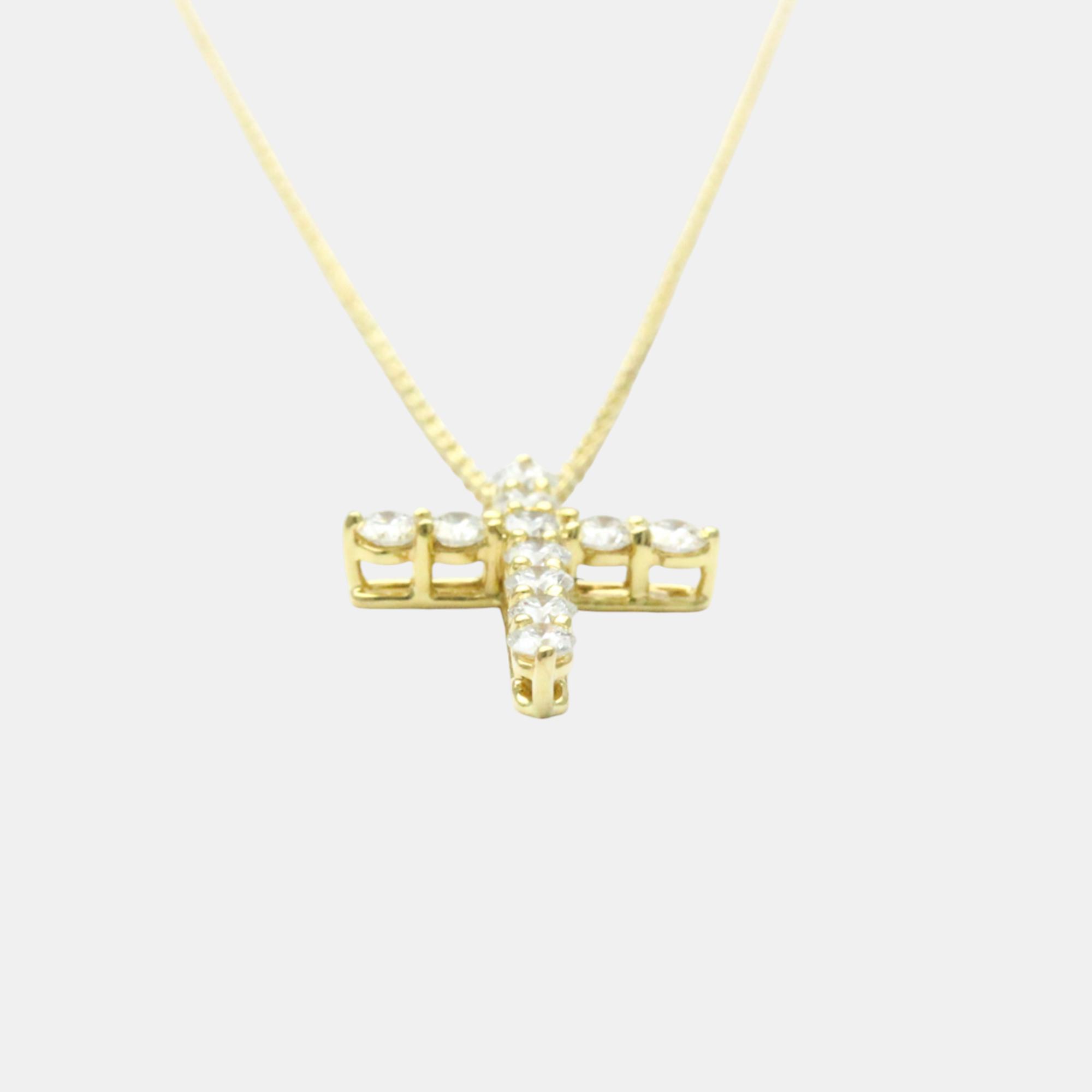 Tiffany & Co. 18K Yellow Gold Diamond Cross Pendant Necklace 
