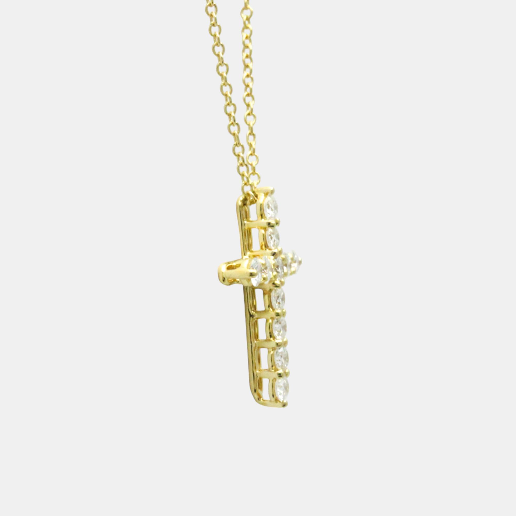 Tiffany & Co. 18K Yellow Gold Diamond Cross Pendant Necklace 