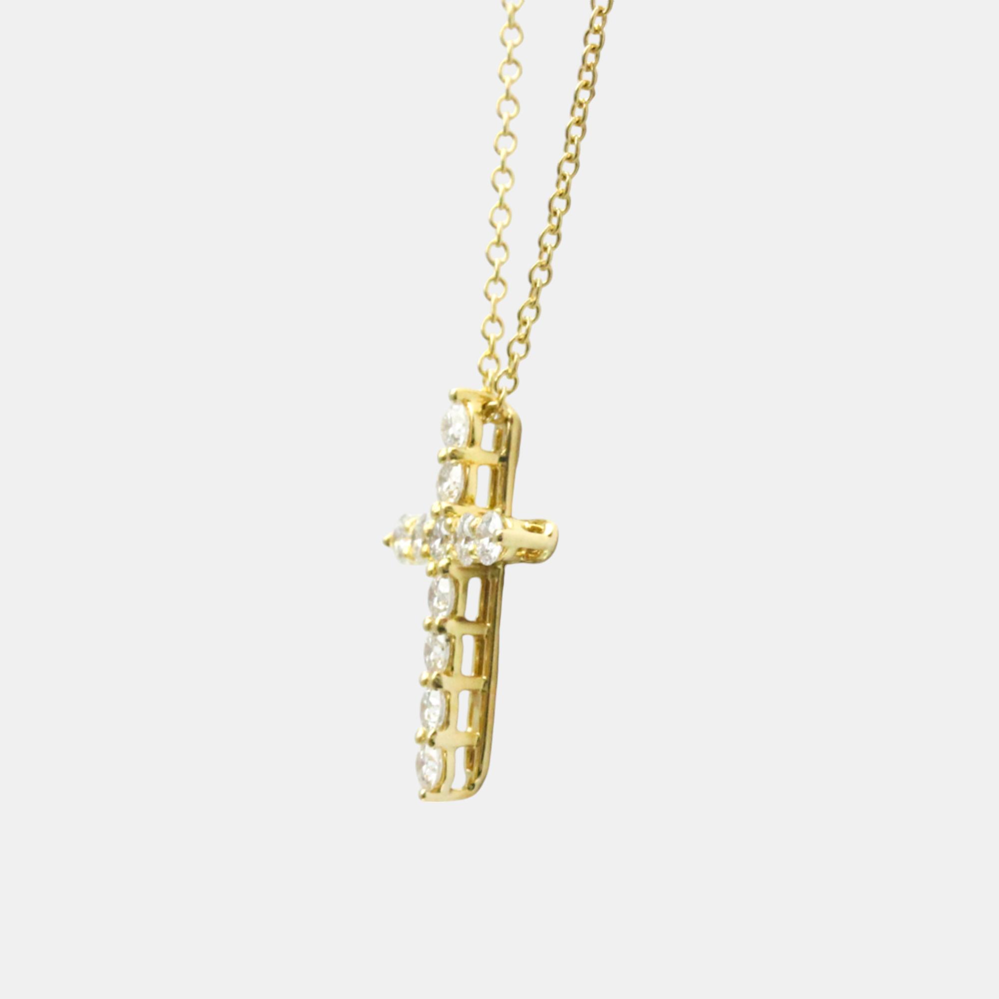 Tiffany & Co. 18K Yellow Gold Diamond Cross Pendant Necklace 