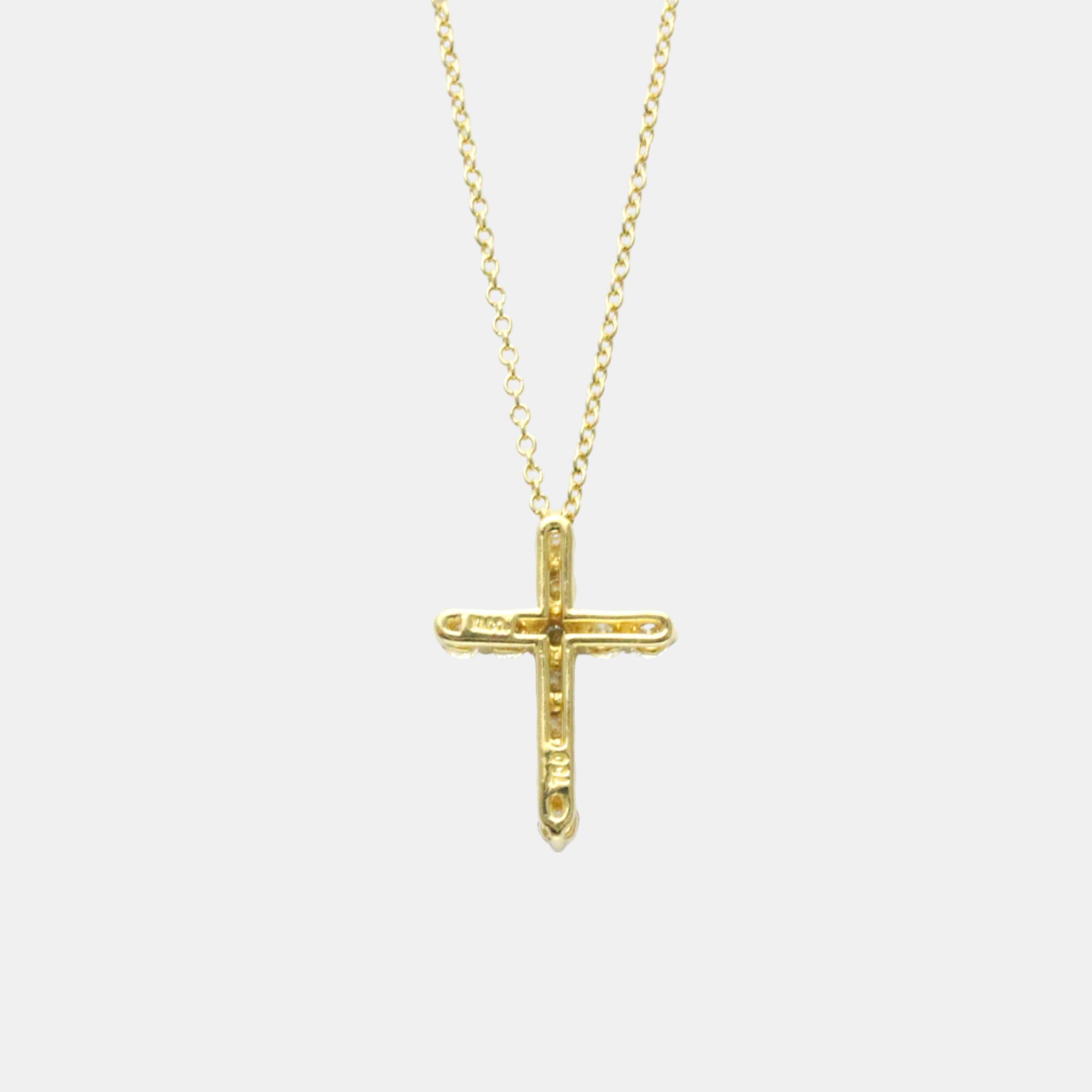 Tiffany & Co. 18K Yellow Gold Diamond Cross Pendant Necklace 