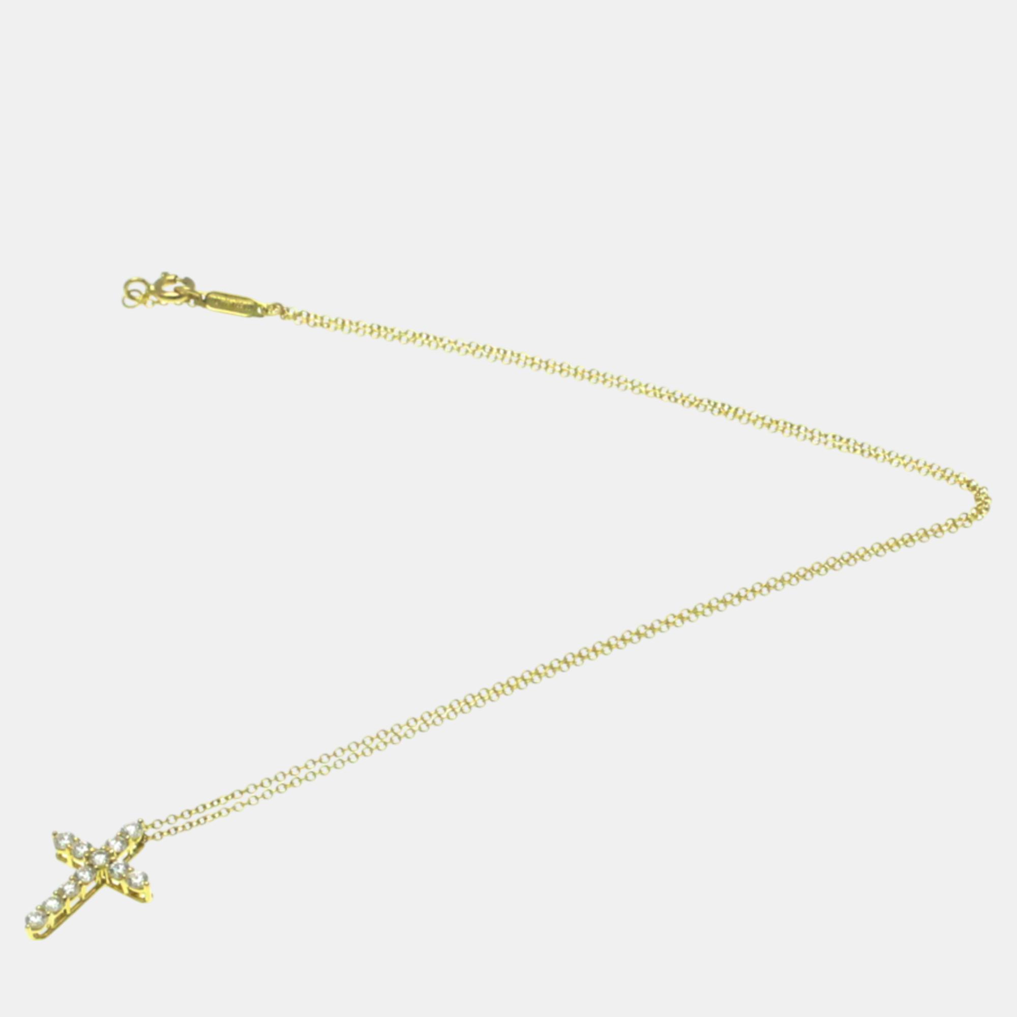 Tiffany & Co. 18K Yellow Gold Diamond Cross Pendant Necklace 