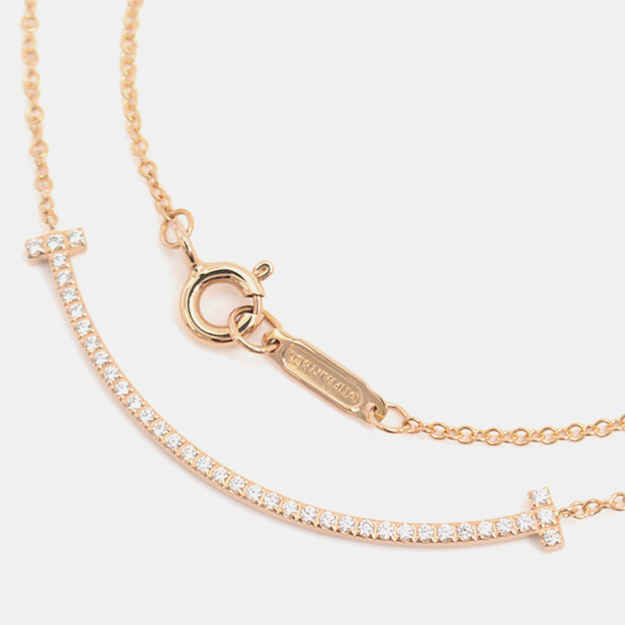 18K Rose Gold and Diamond Small T Smile Pendant Necklace