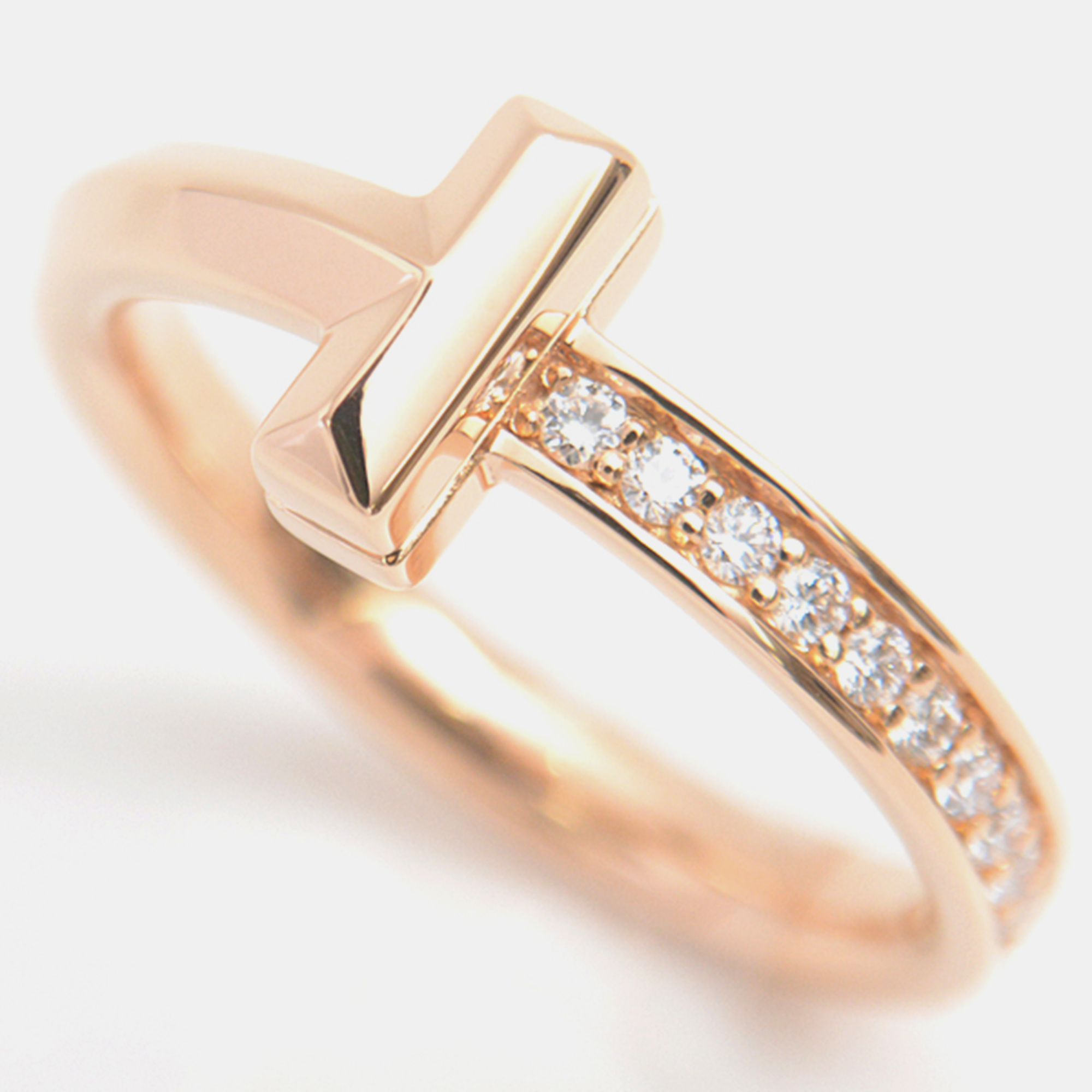 

Tiffany & Co. 18K Rose Gold and Diamond T Wire Band Ring EU 50