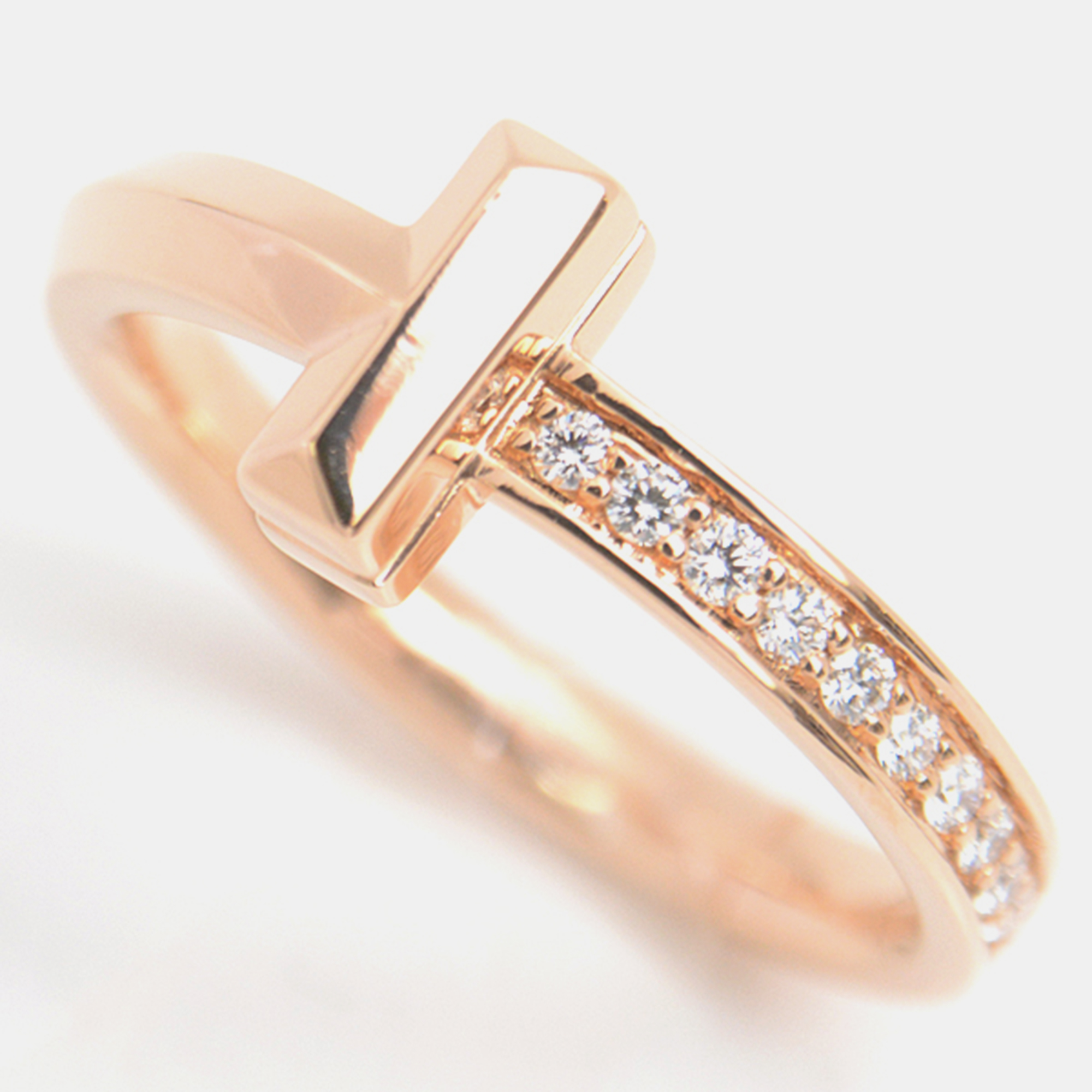 Pre-owned Tiffany & Co 18k Rose Gold And Diamond T Wire Band Ring Eu 50