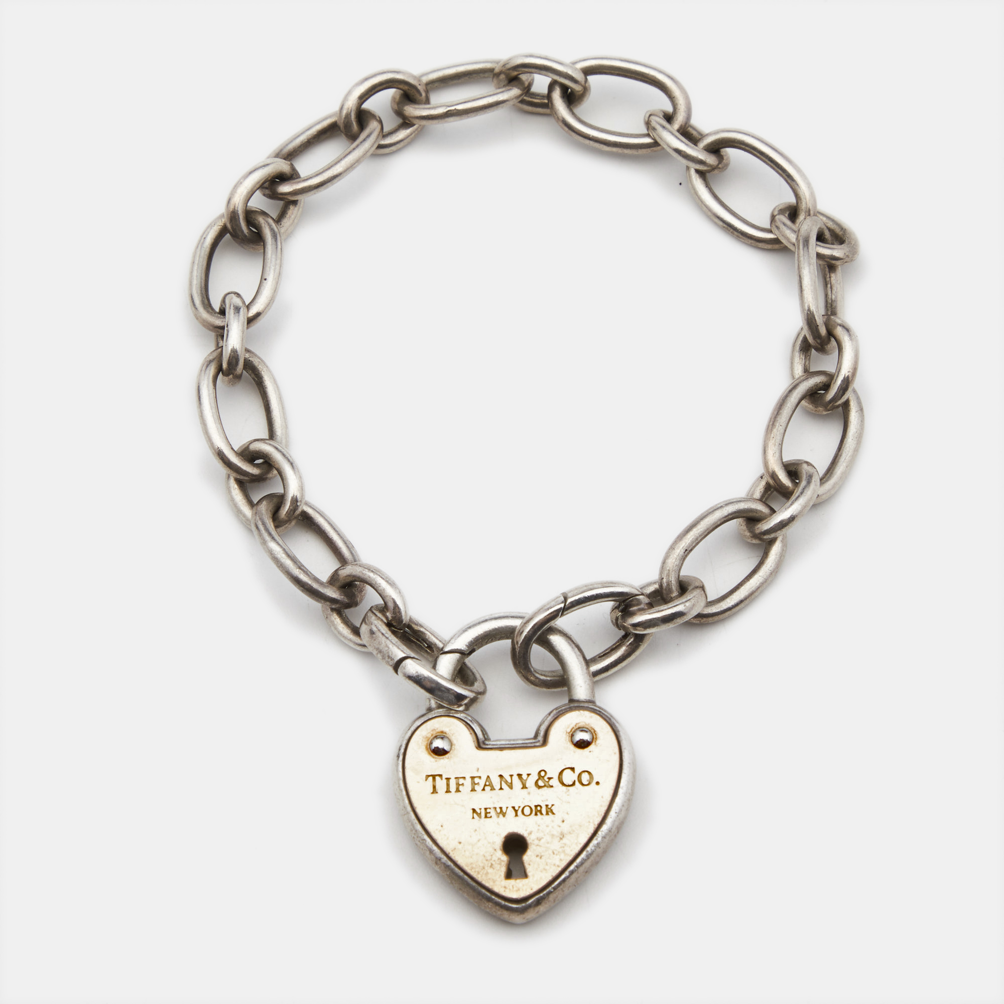 

Tiffany & Co. Heart Lock 18k Rose Gold Sterling Silver Charm Bracelet