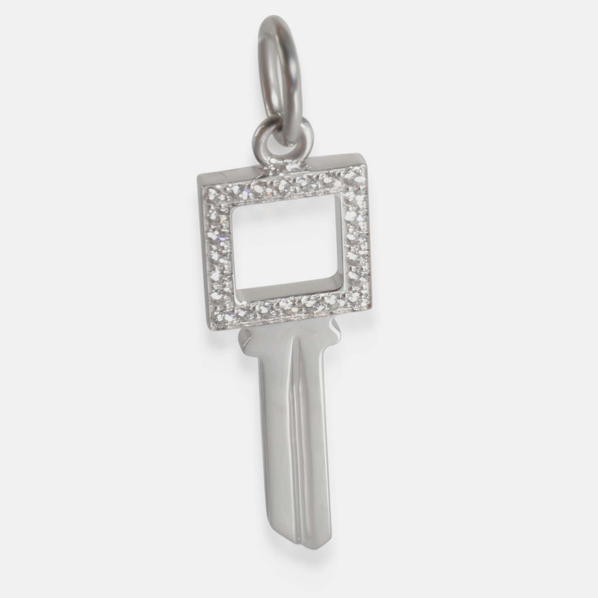 Pre-owned Tiffany & Co 18k White Gold And Diamond Square Keys Pendant Charm