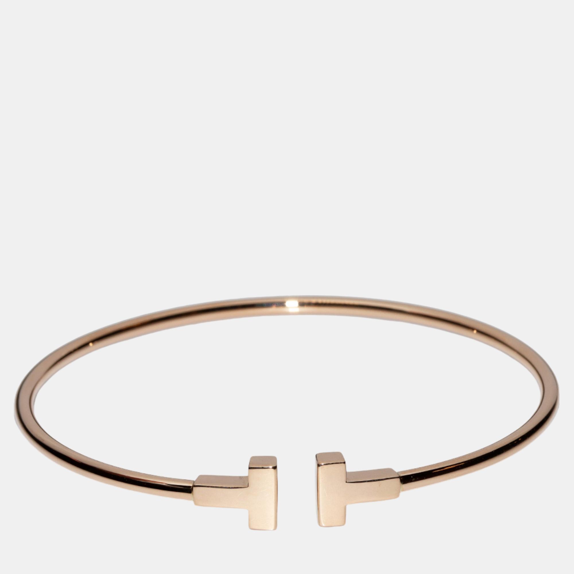 

Tiffany & Co. 18K Rose Gold T Narrow Wire Small Bracelet