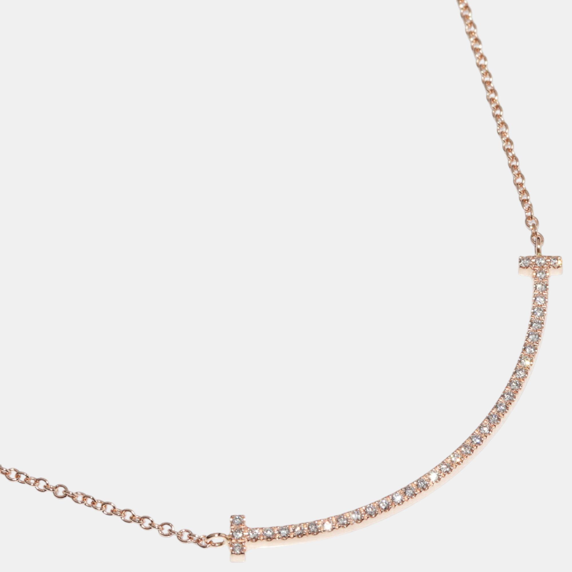 

Tiffany & Co. 18K Rose Gold and Diamond T Smile Pendant Necklace