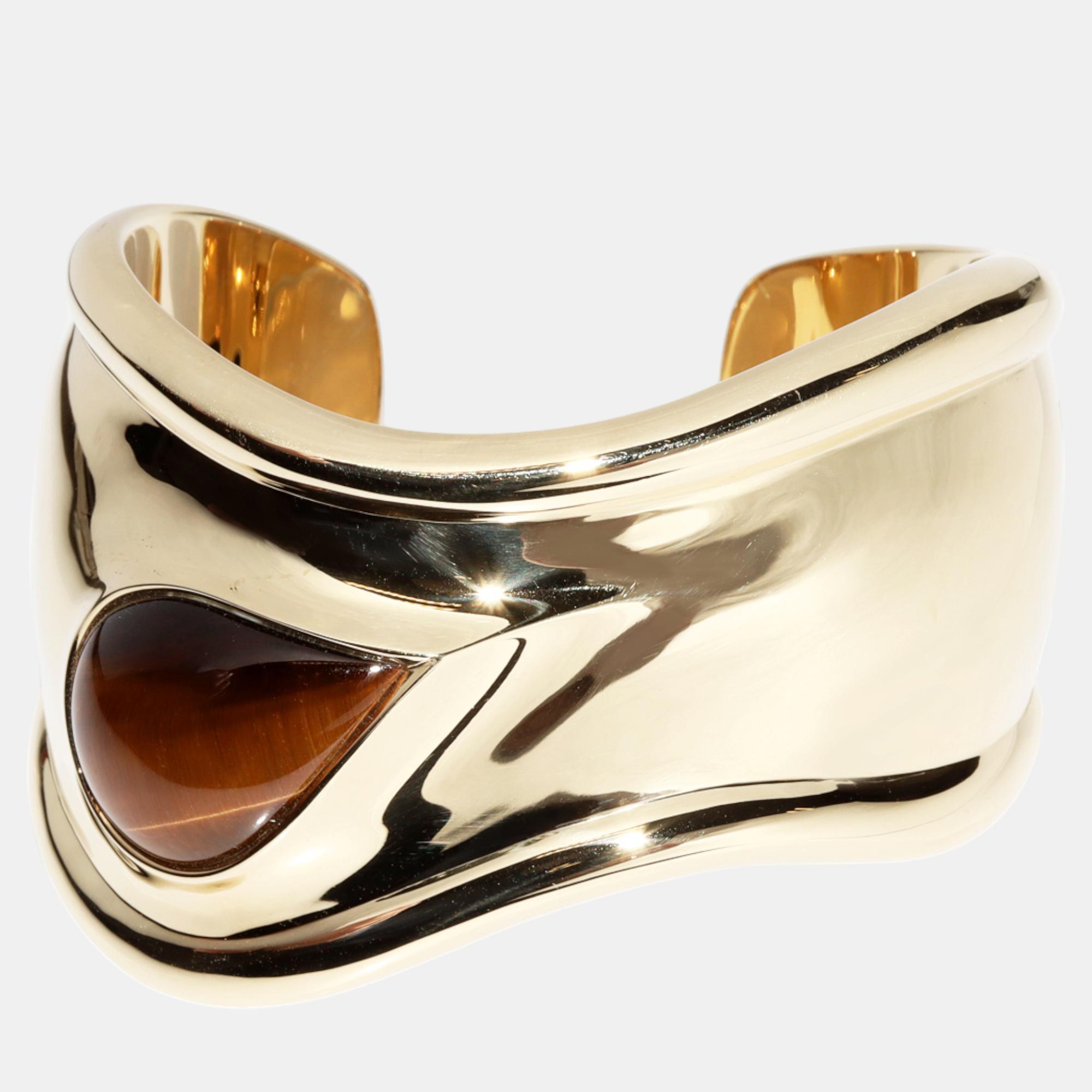 

Tiffany & Co. 18K Yellow Gold Tiger Eye Elsa Peretti Bone Cuff Bangle Bracelet