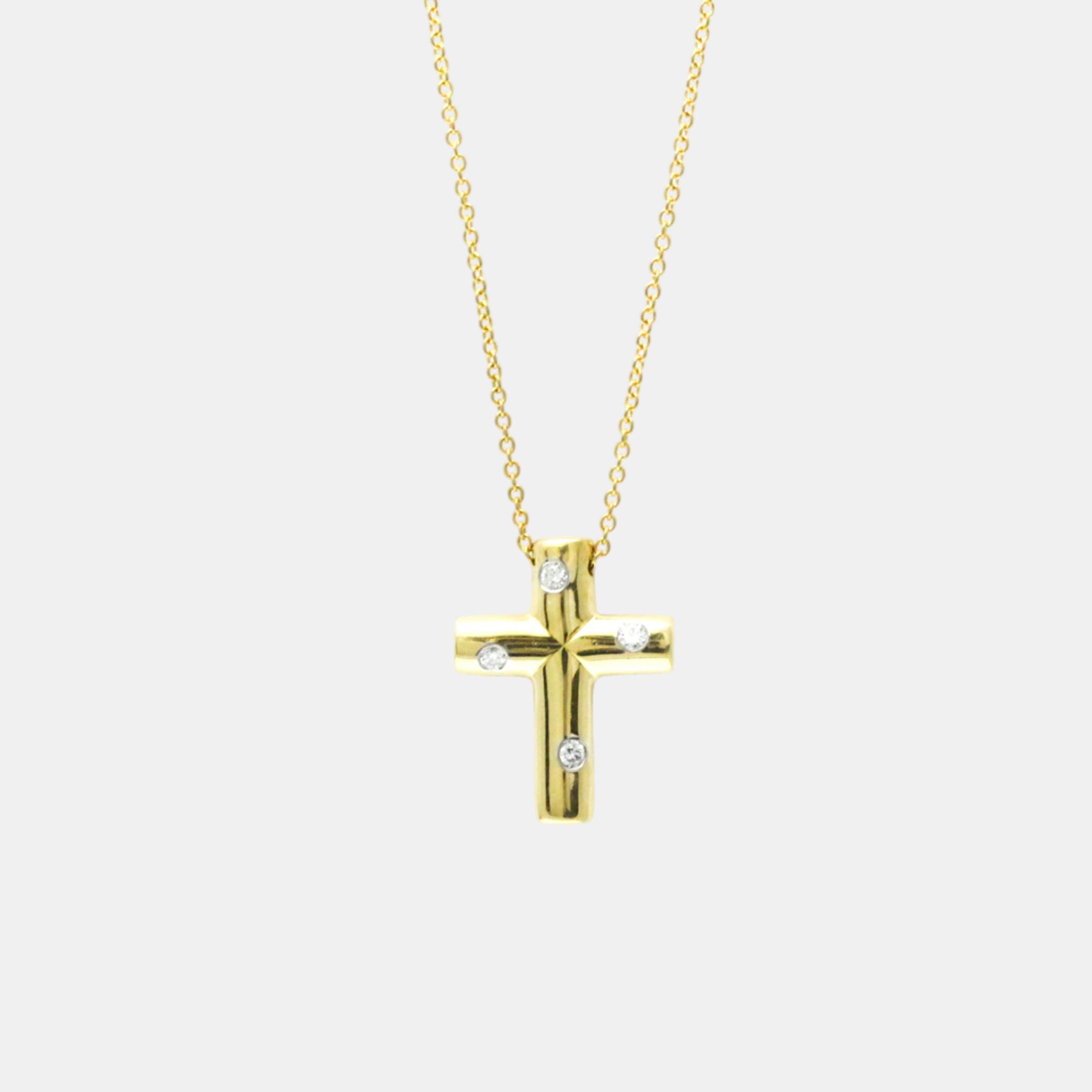 

Tiffany & Co. 18K Yellow Gold and Diamond Cross Pendant Necklace