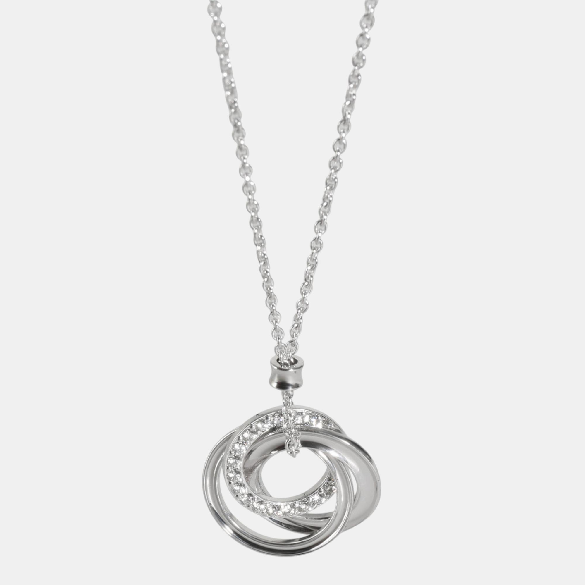 

Tiffany & Co. 18K White Gold and Diamonds 1837 Triple Interlocking Circle Pendant Necklace