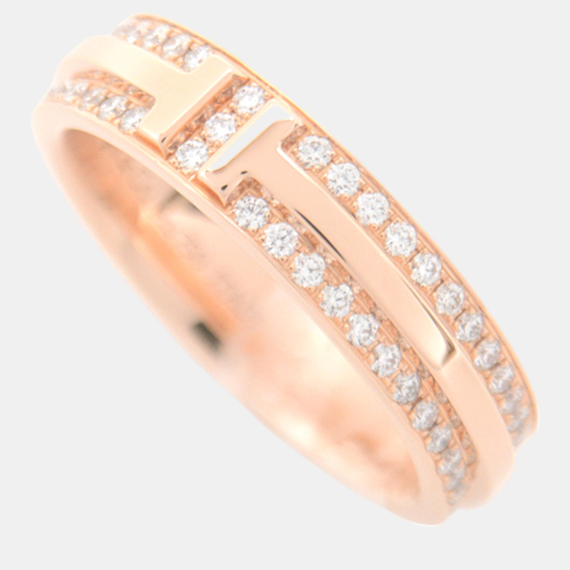 

Tiffany & Co Diamond T Narrow Full Pave Ring 9 Pink Gold