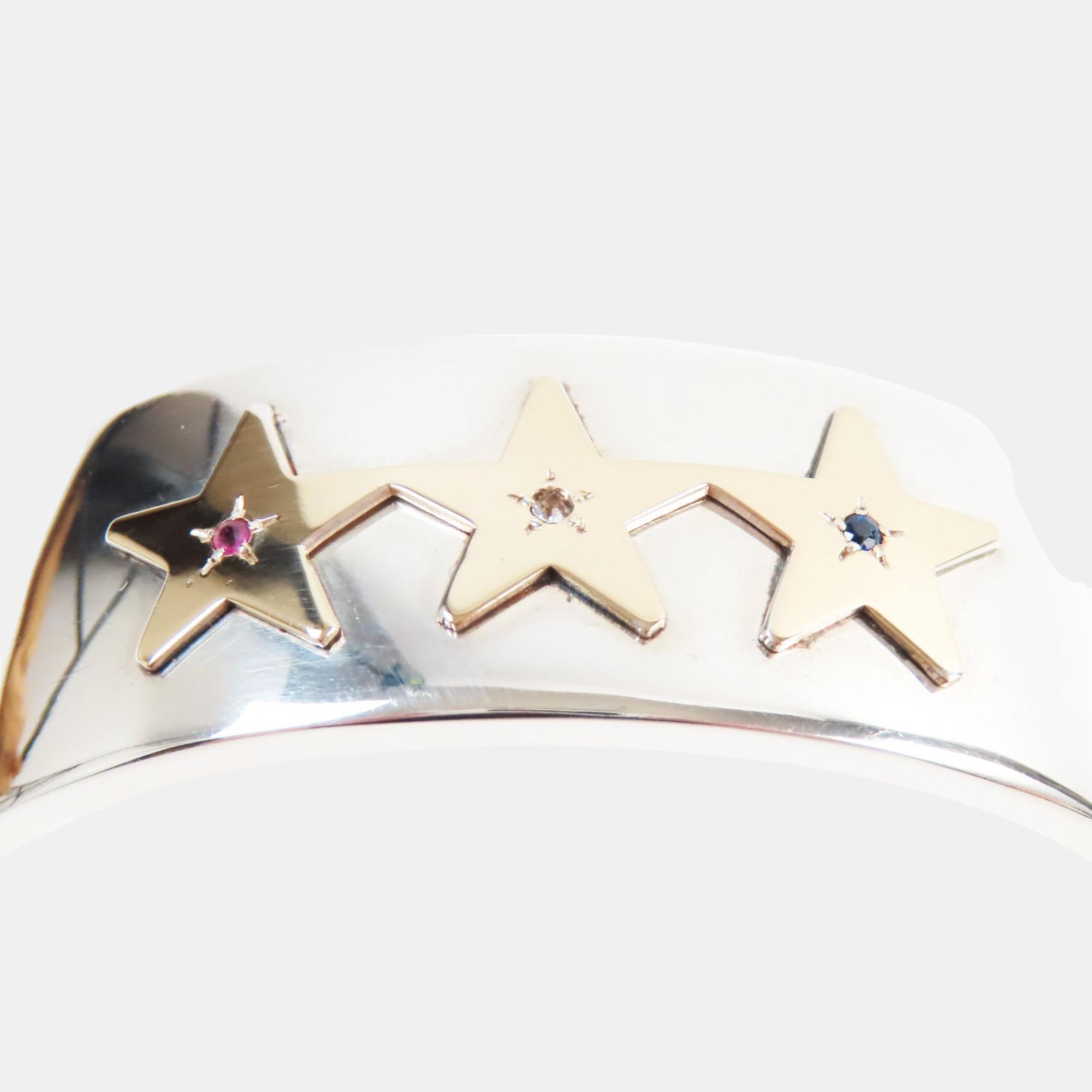 Tiffany & Co. Silver Ruby, Diamond, Sapphire Vintage 3 Star Bangle Bracelet 