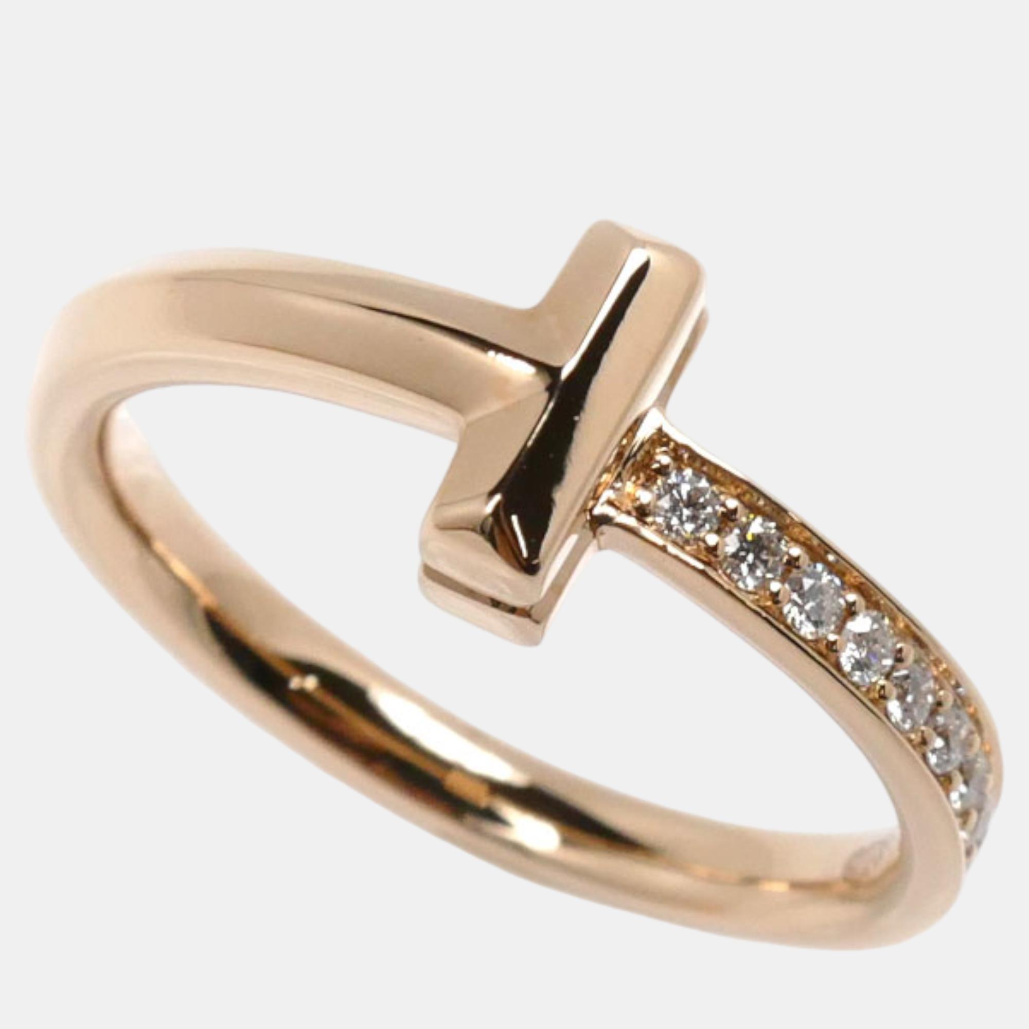 

Tiffany & Co 18K PG Pink Gold Diamond T One Narrow Ring Rose Gold Metal