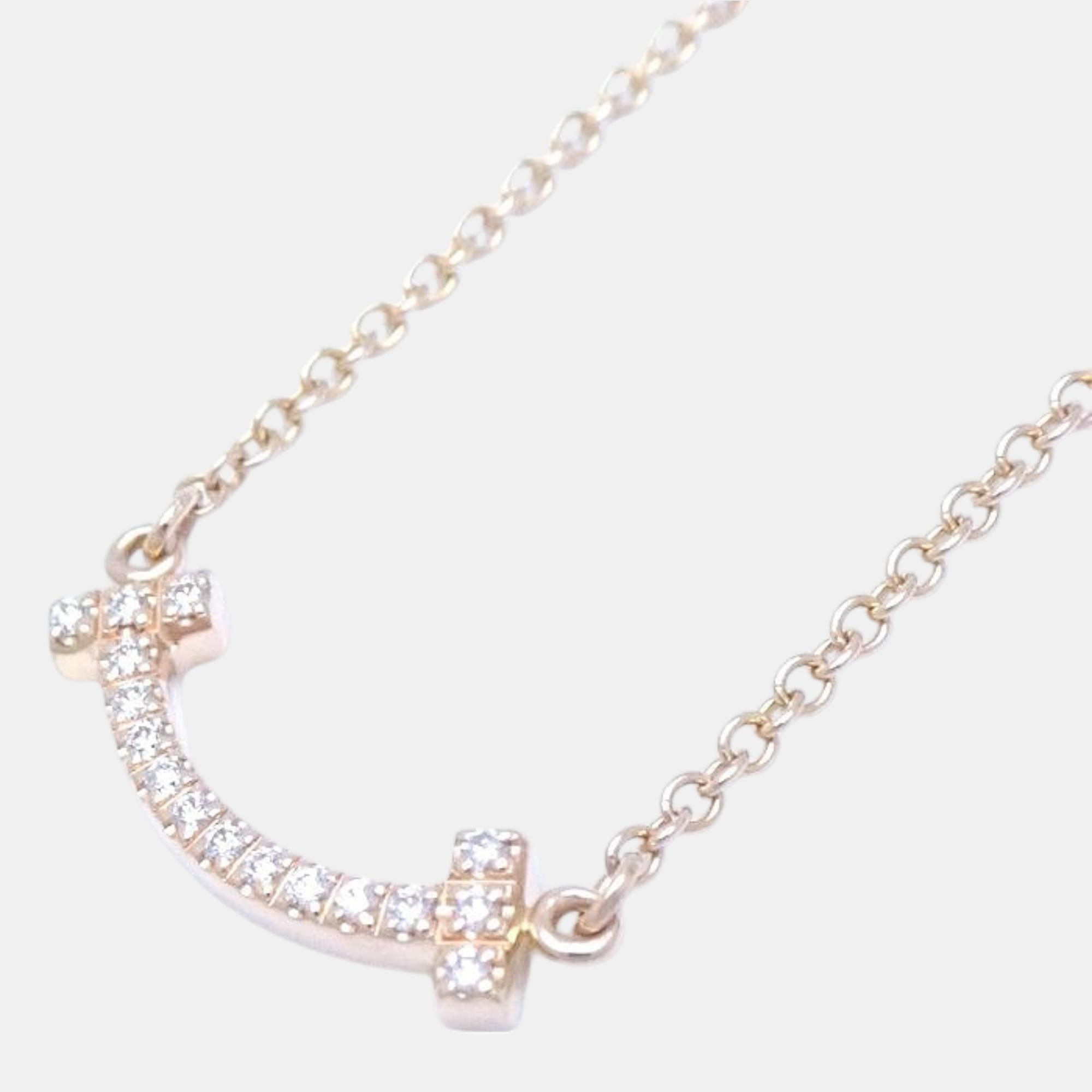 

Tiffany & Co T Smile Mini Diamond Necklace Rose Gold Rose Gold Metal