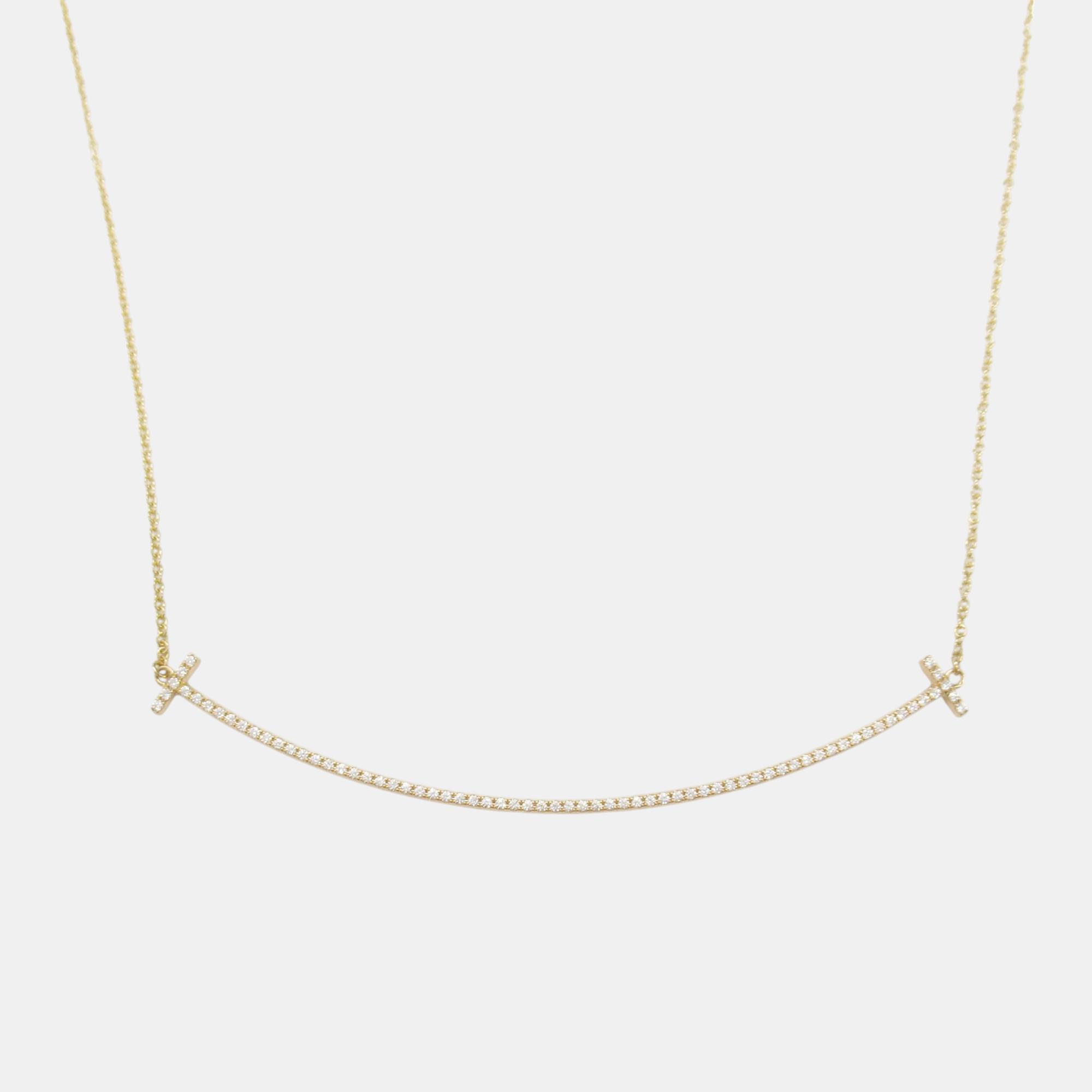 

Tiffany & Co. T Smile Large Diamond Necklace 18k Yellow Gold Clear Metal