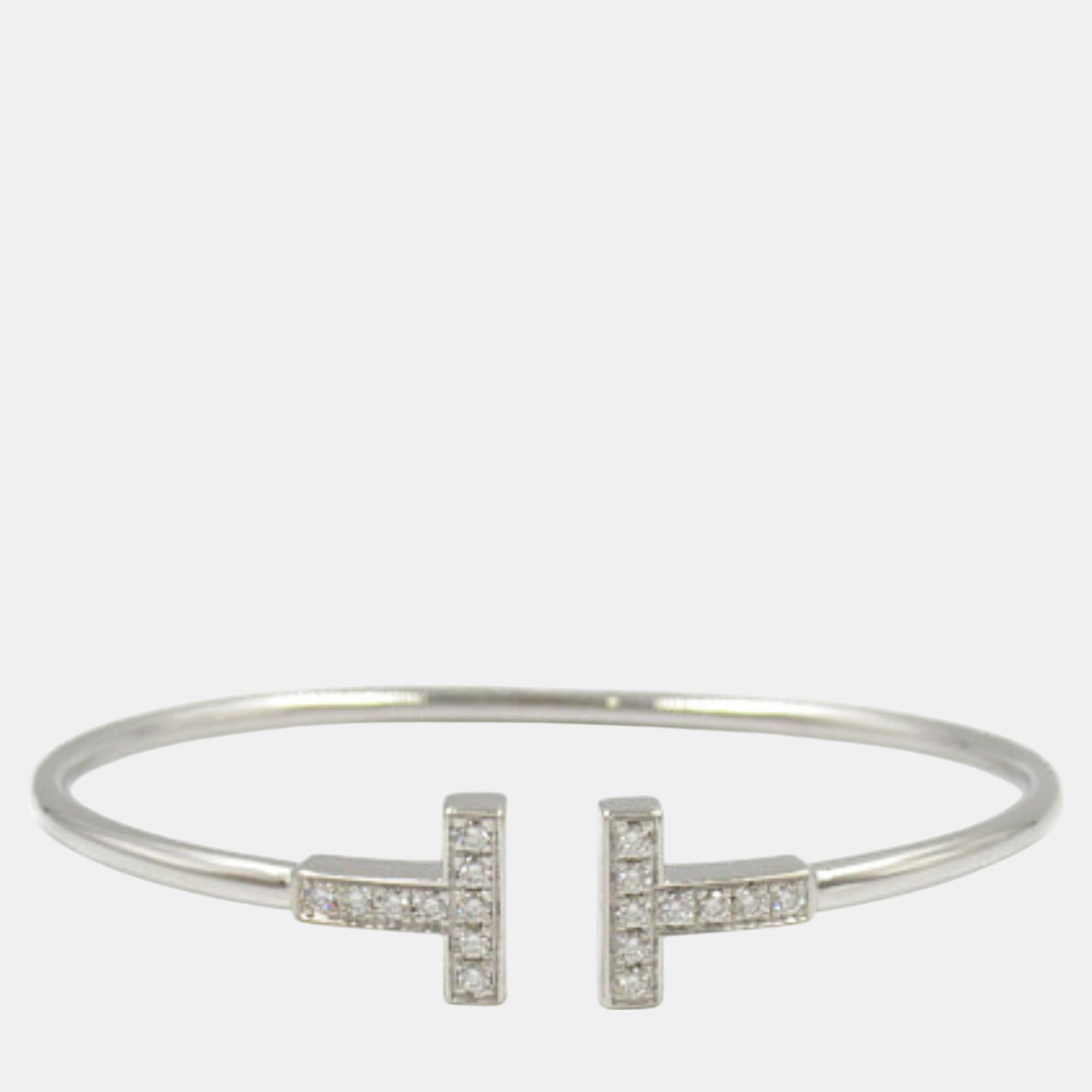 

Tiffany & Co. T Wire Diamond Bracelet 18k White Gold Clear Metal