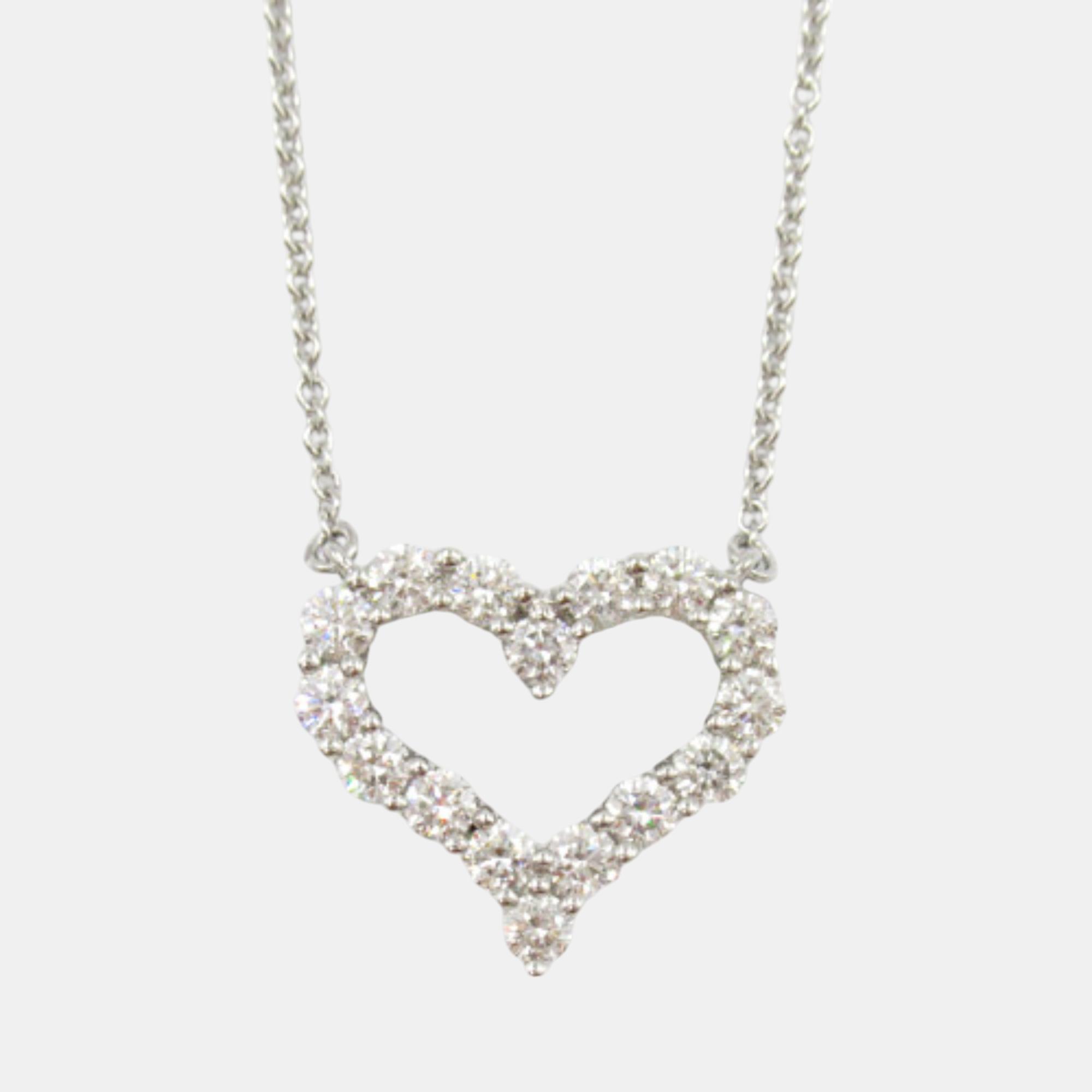 Pre-owned Tiffany & Co Platinum Diamond Heart Necklace Clear Natural Material