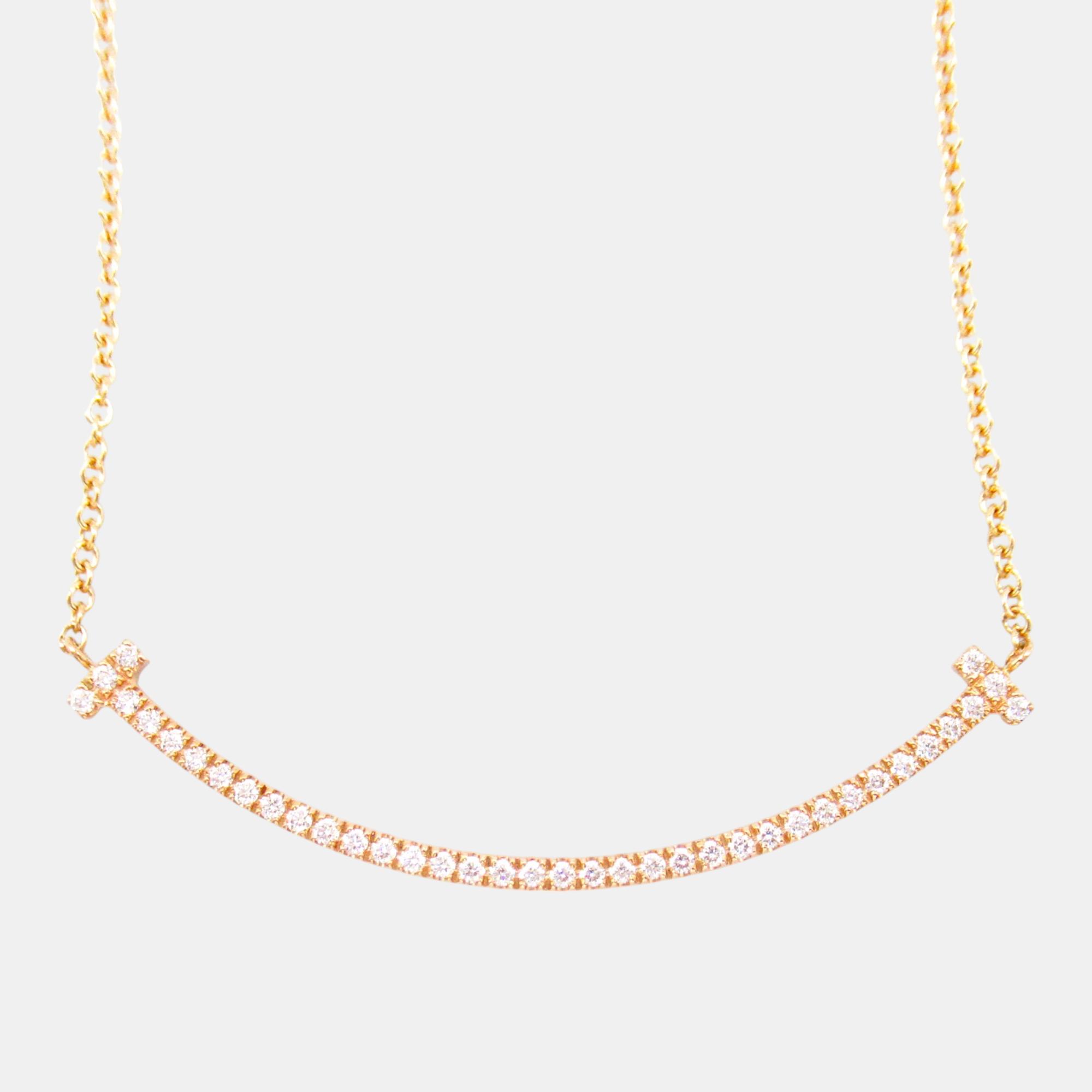 

Tiffany & Co. T Smile Small Diamond Necklace 18k Pink Gold Clear Metal