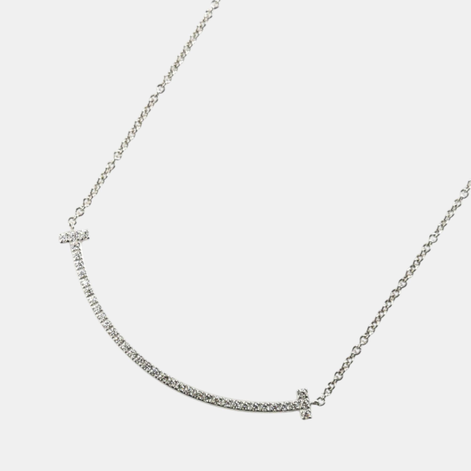 

Tiffany & Co. White Gold Diamond T Smile Necklace White Metal