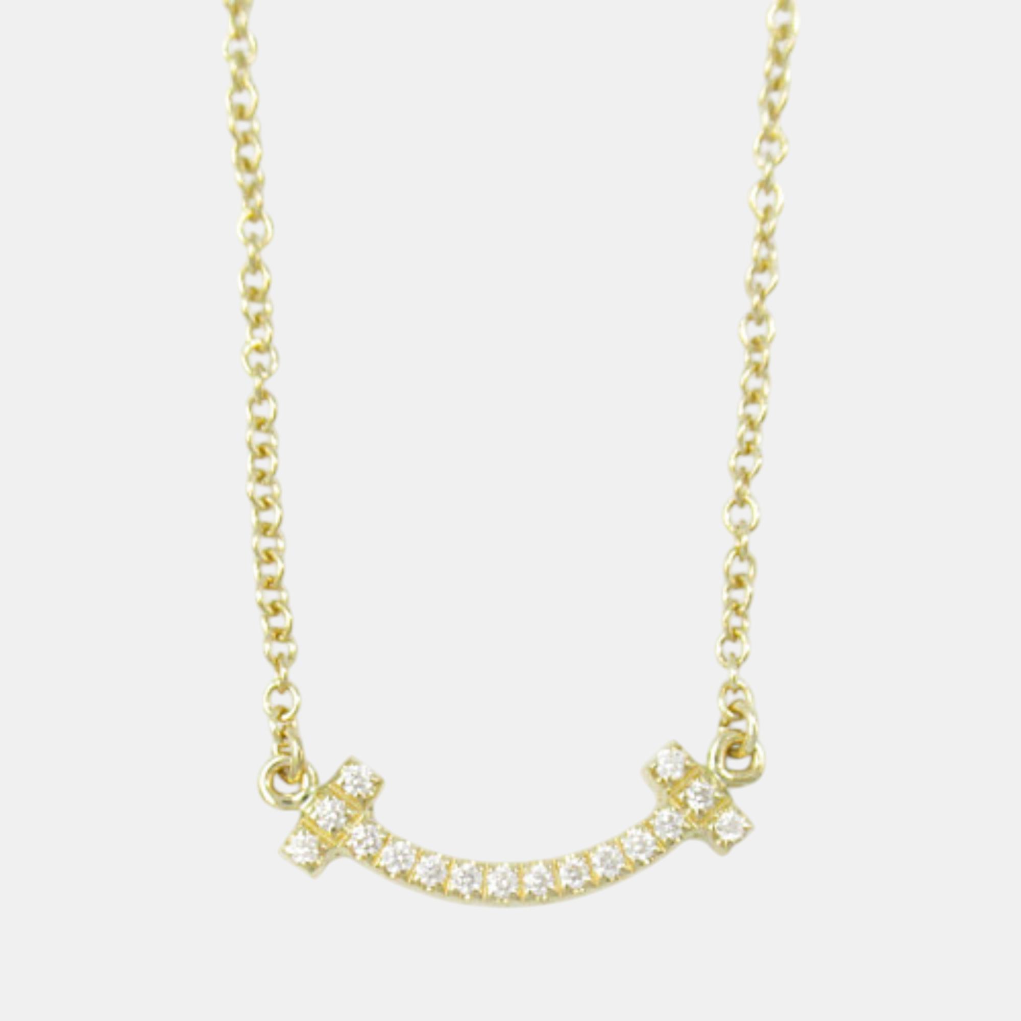 

Tiffany & Co. 18k Yellow Gold Diamond T Smile Necklace Clear Metal