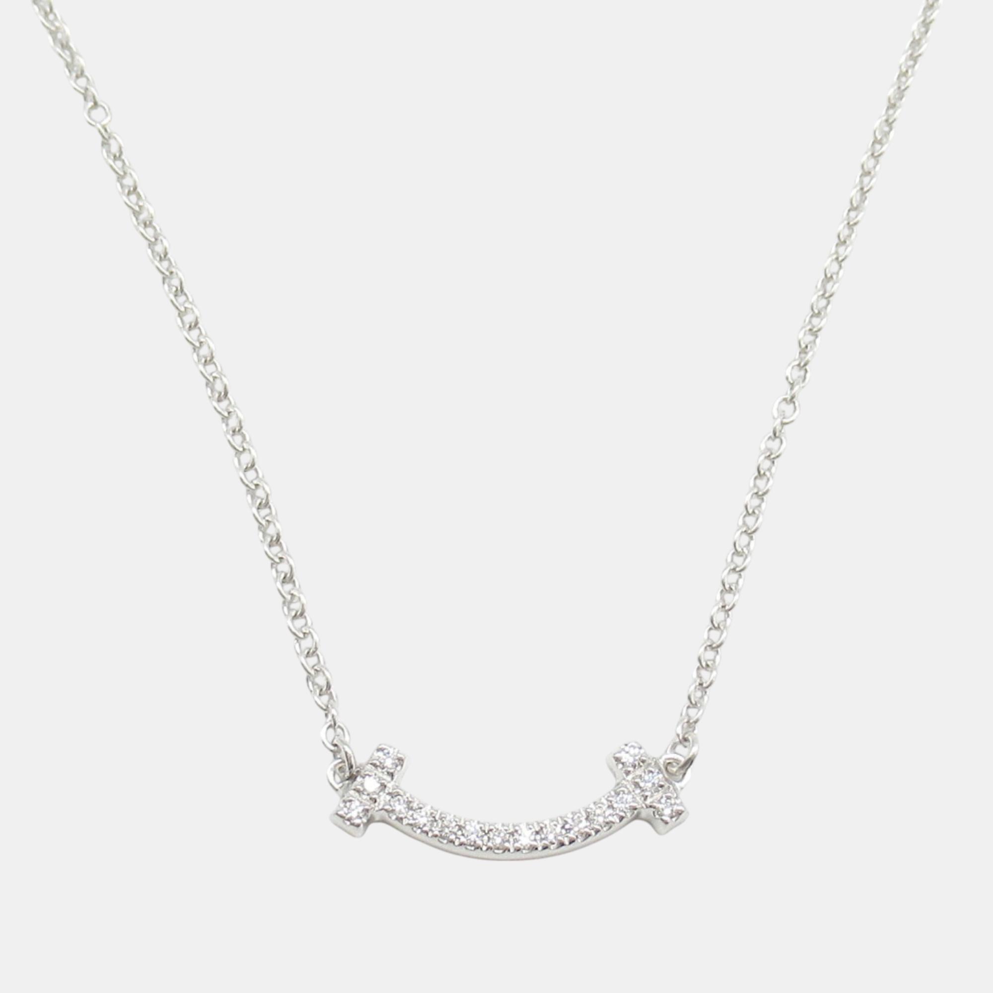 

Tiffany & Co. T Smile Mini Diamond Necklace 18k White Gold Clear Metal