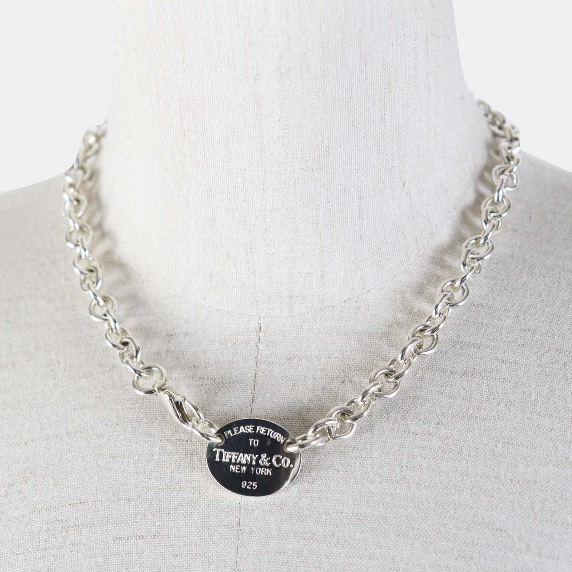 Tiffany & Co Ag925 Oval Tag Necklace Silver Metal 