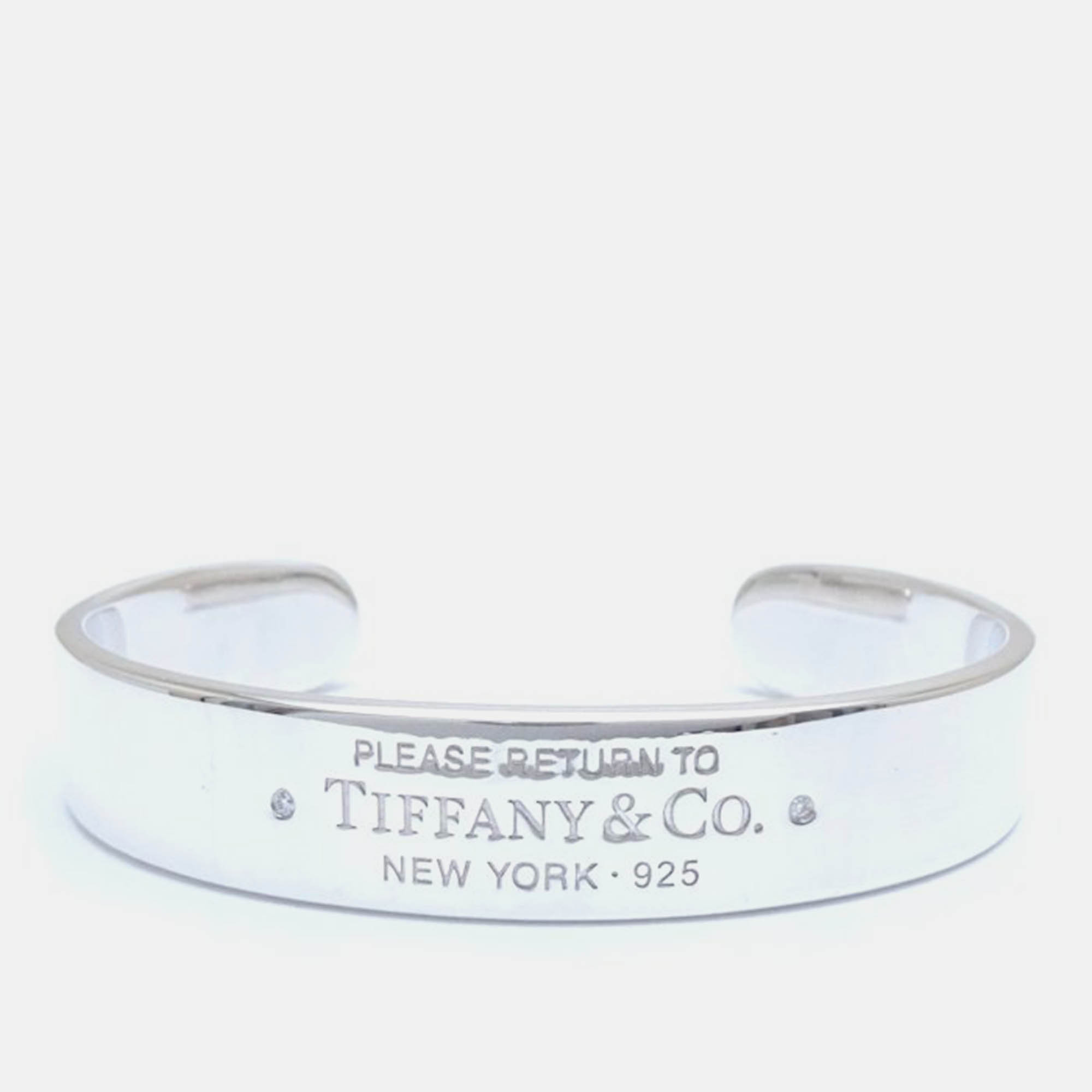 

Tiffany & Co Silver 925 Diamond Narrow Cuff Bangle Silver Metal