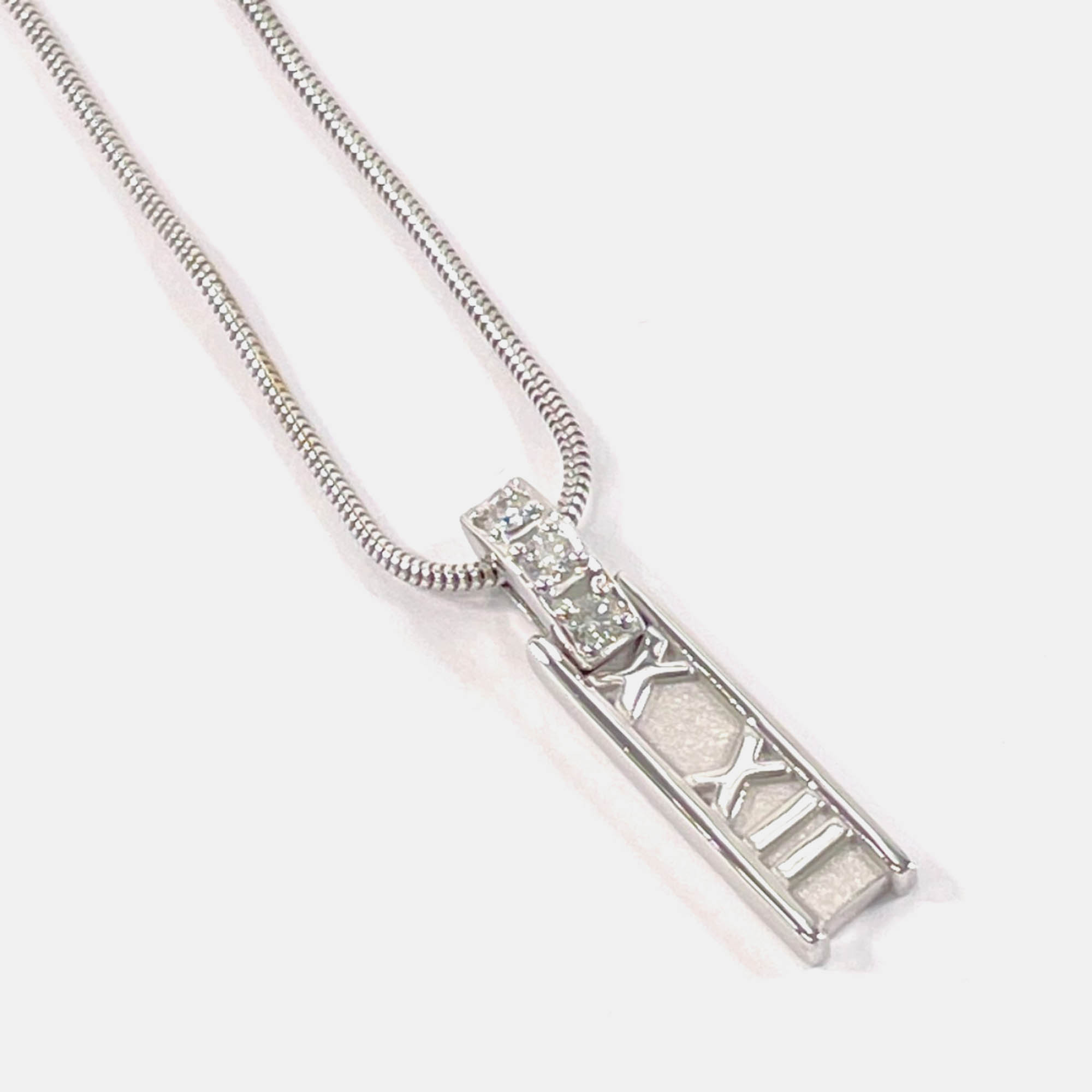 

Tiffany & Co Atlas Bar 3P Diamond Necklace 18K White Gold Silver Metal