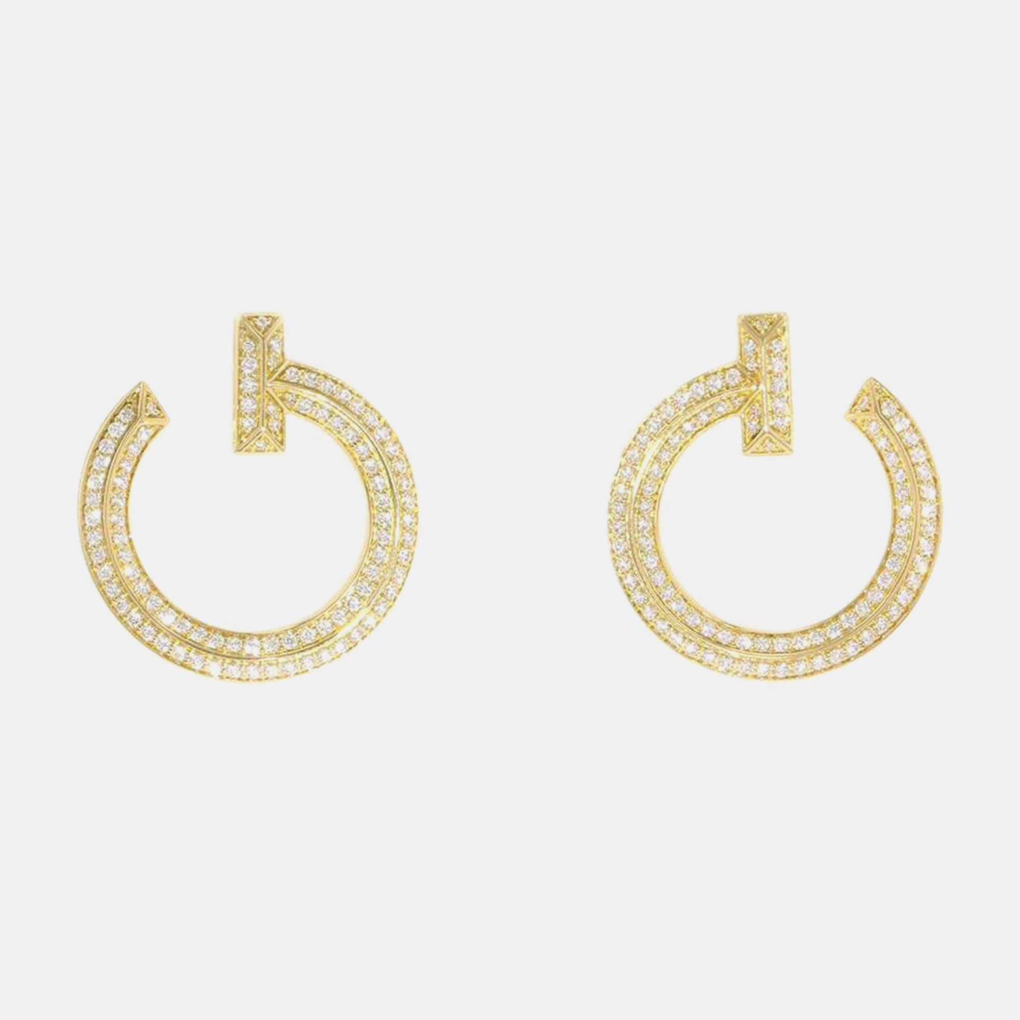 

Tiffany & Co. 18K Yellow Gold and Diamond T One Open Hoop Earrings